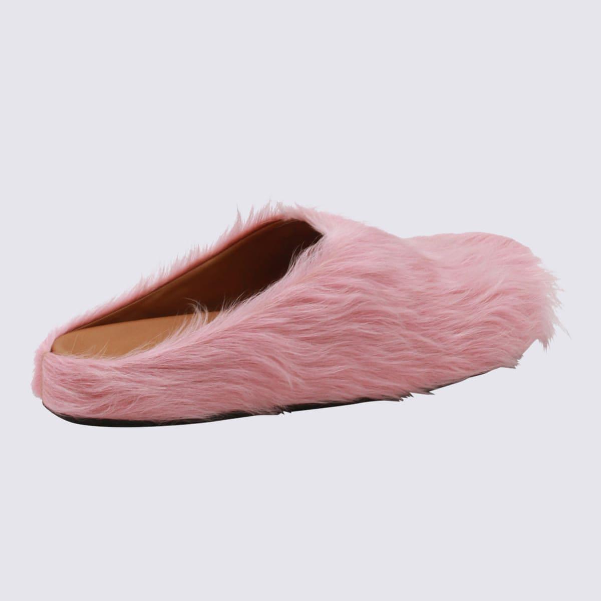 サンダル MARNI Pink Fur Slippers Fuchsia long-hair calfskin Fussbett sabot | Marni