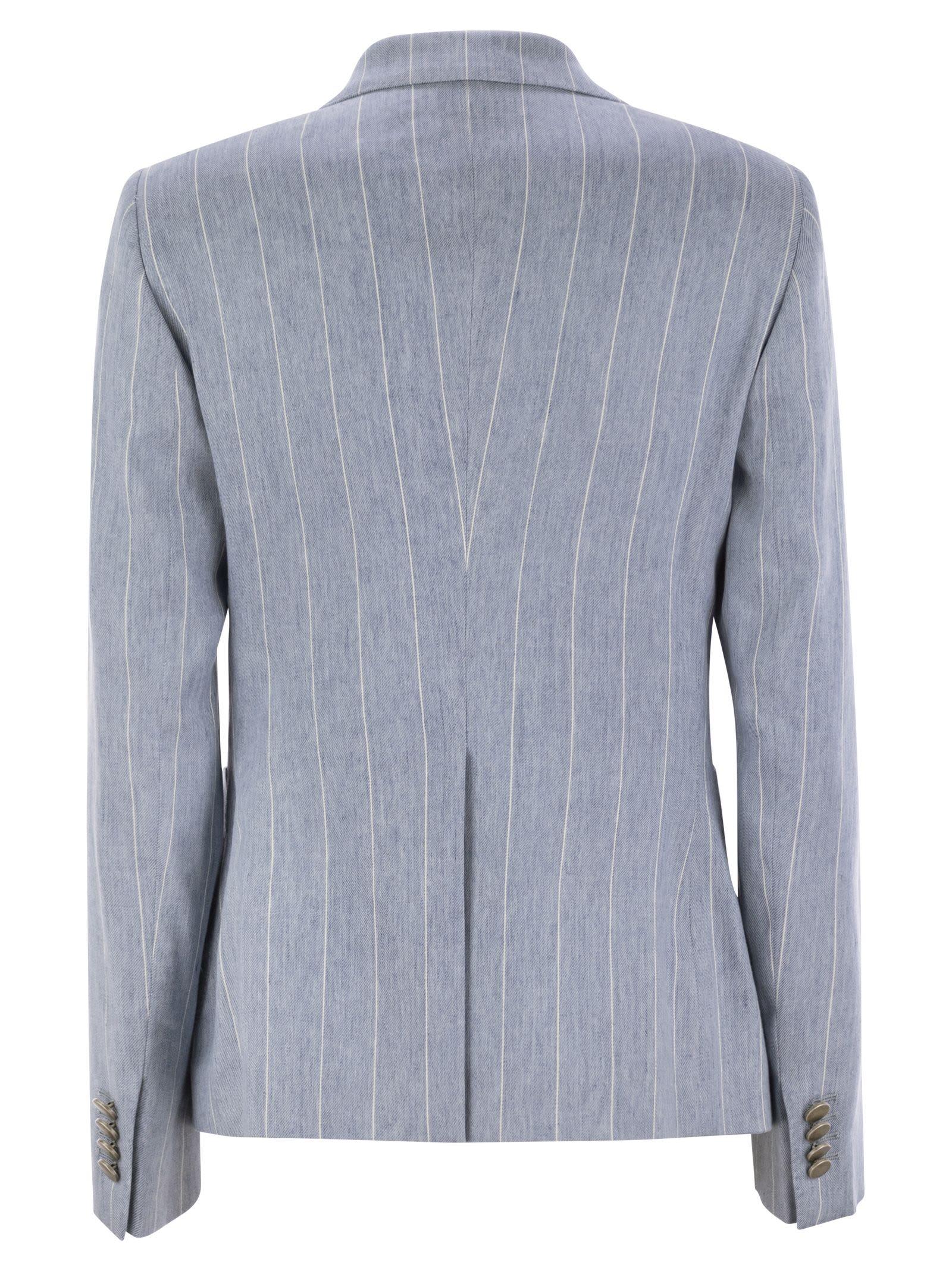 スーツ TAGLIATORE Linen and cotton double-breasted pinstripe blazer Tagliatore Linen And Cotton Double-Breasted Pinstripe Blazer
