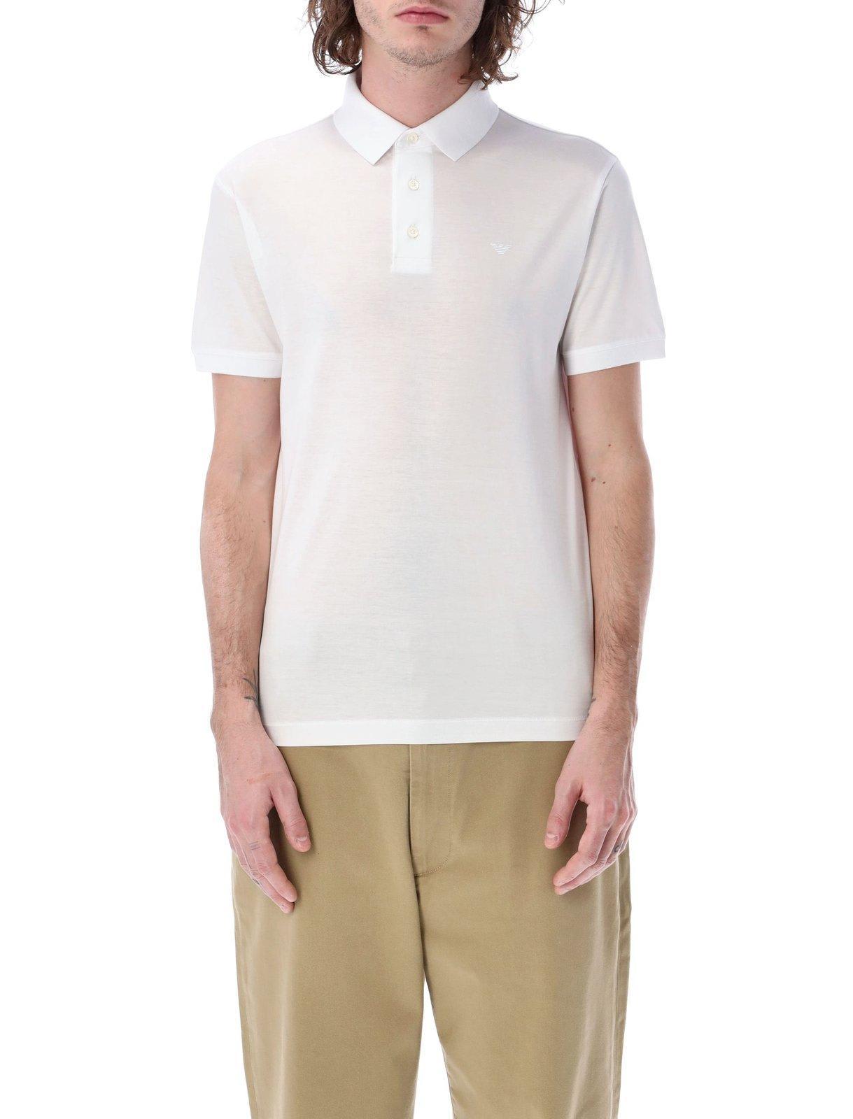 Giorgio Armani Logo Printed Short-sleeved Polo Shirt in White for Men | Lyst