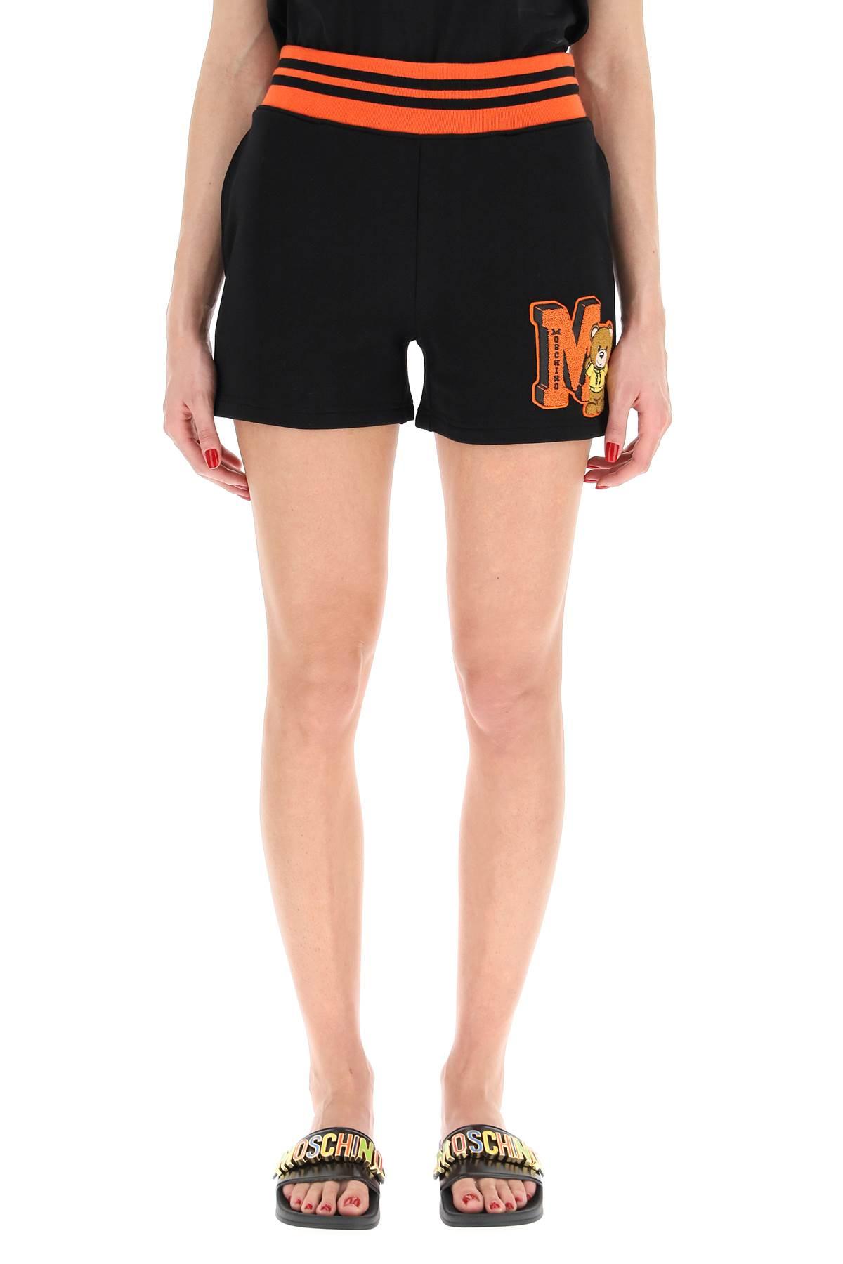 Moschino Cotton Varsity Teddy Bear Sweatshorts in Black,Orange 