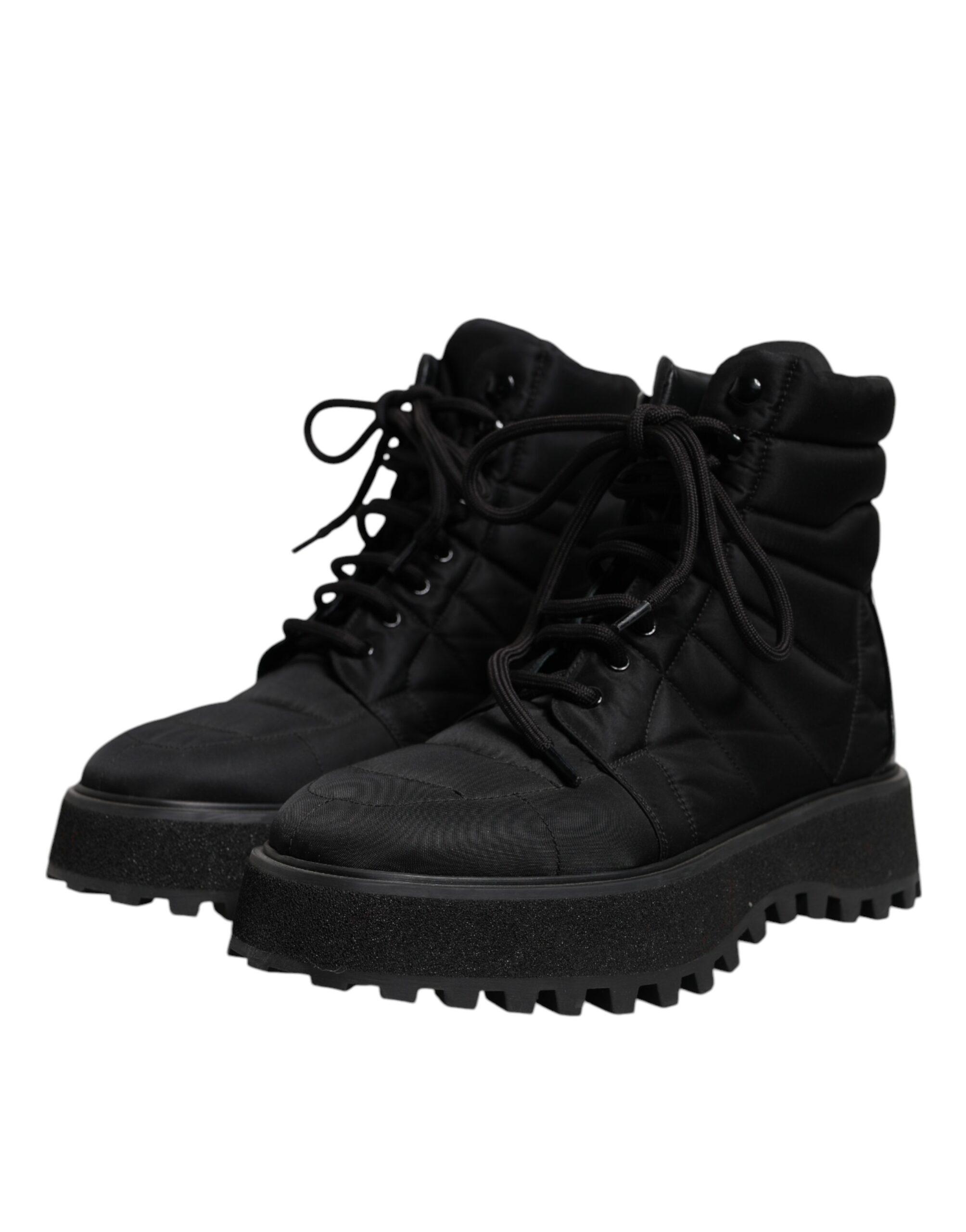 Dolce & Gabbana Black Patchwork Leather Mid Calf Boots Men\'s Shoes Dolce & Gabbana Quilted Nylon Laceup Boots in Black for Men  main image 3