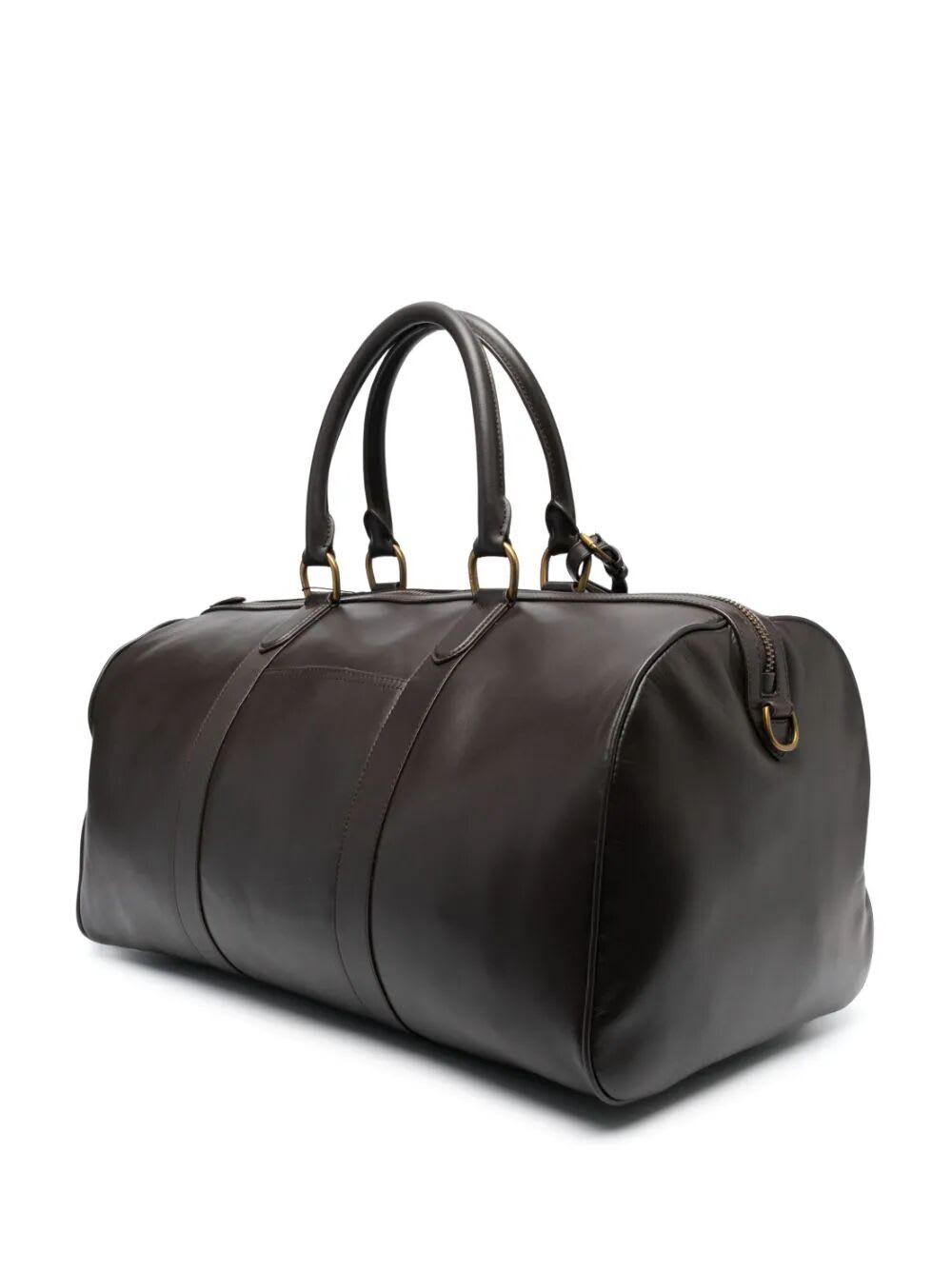Polo Ralph Lauren Logo Print Leather Duffle Bag in Black for Men Lyst