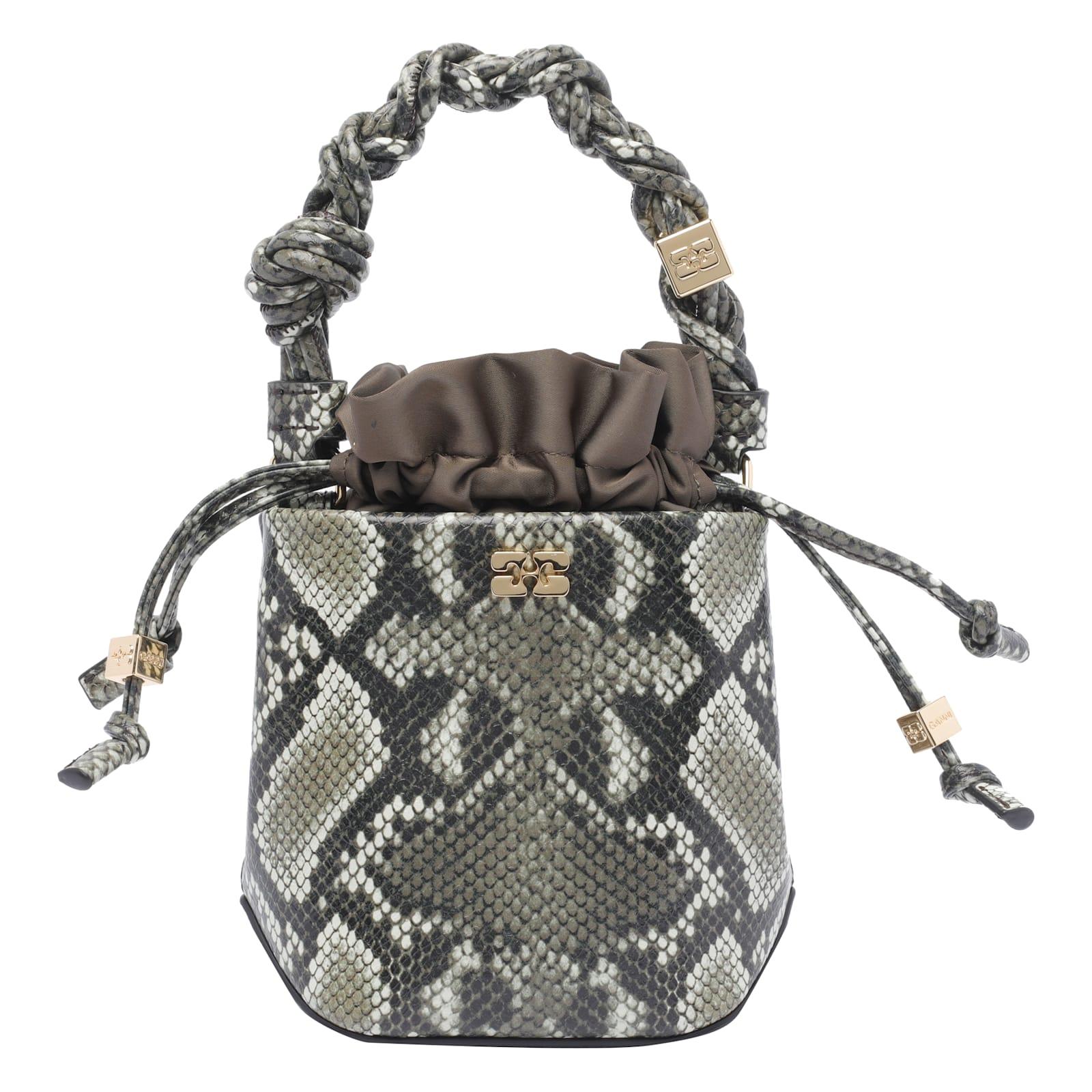 Ganni Mini Bou Snake Bucket Bag in Gray | Lyst
