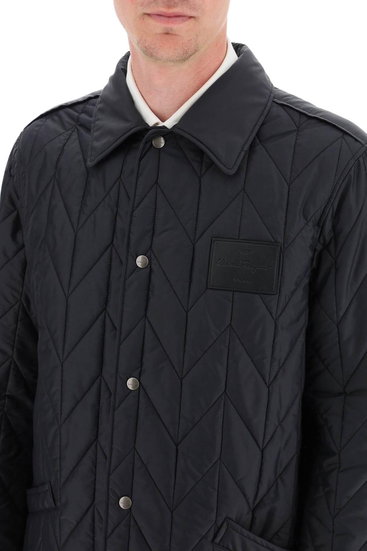 Ferragamo Quilted Jacket With Leather Logo Patch in Black for Men Lyst