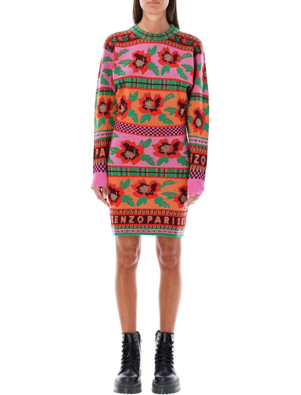 KENZO Fair Isle Crewneck Jumper Dress in Red Lyst UK