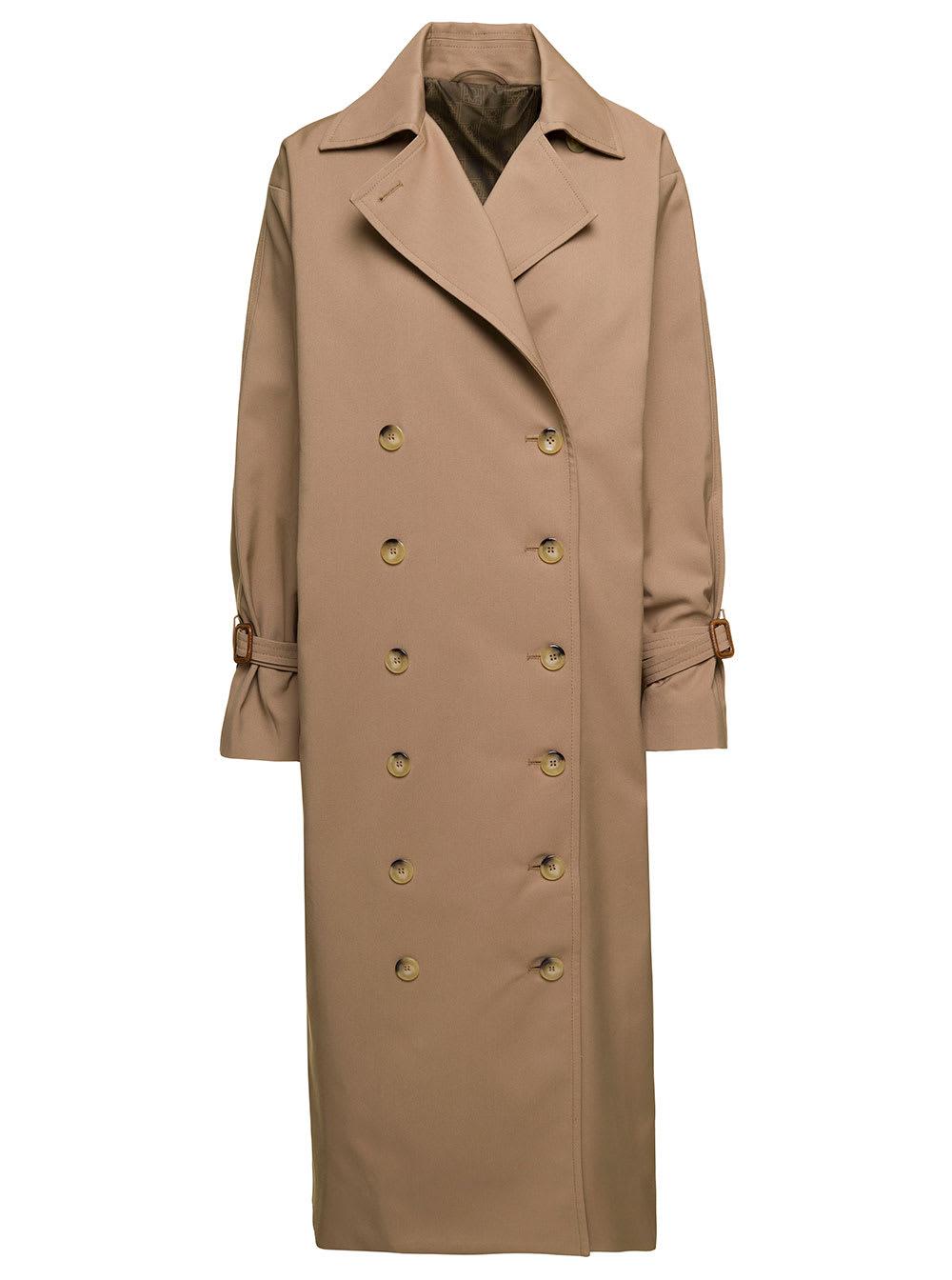 Totême 'signature' Long Camel Brown Trench Coat With Belted Cuffs In
