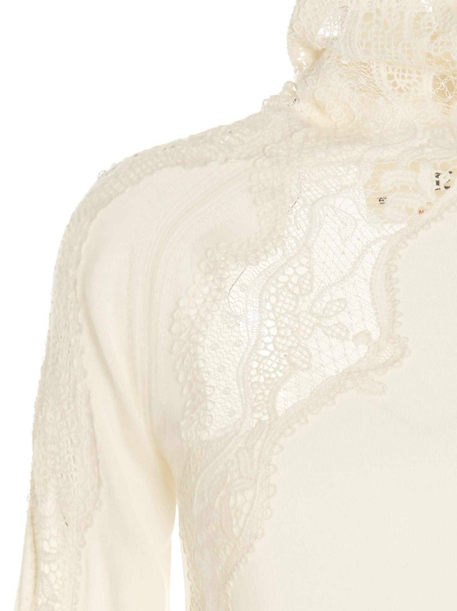 Lace Insert Turtleneck Sweater 