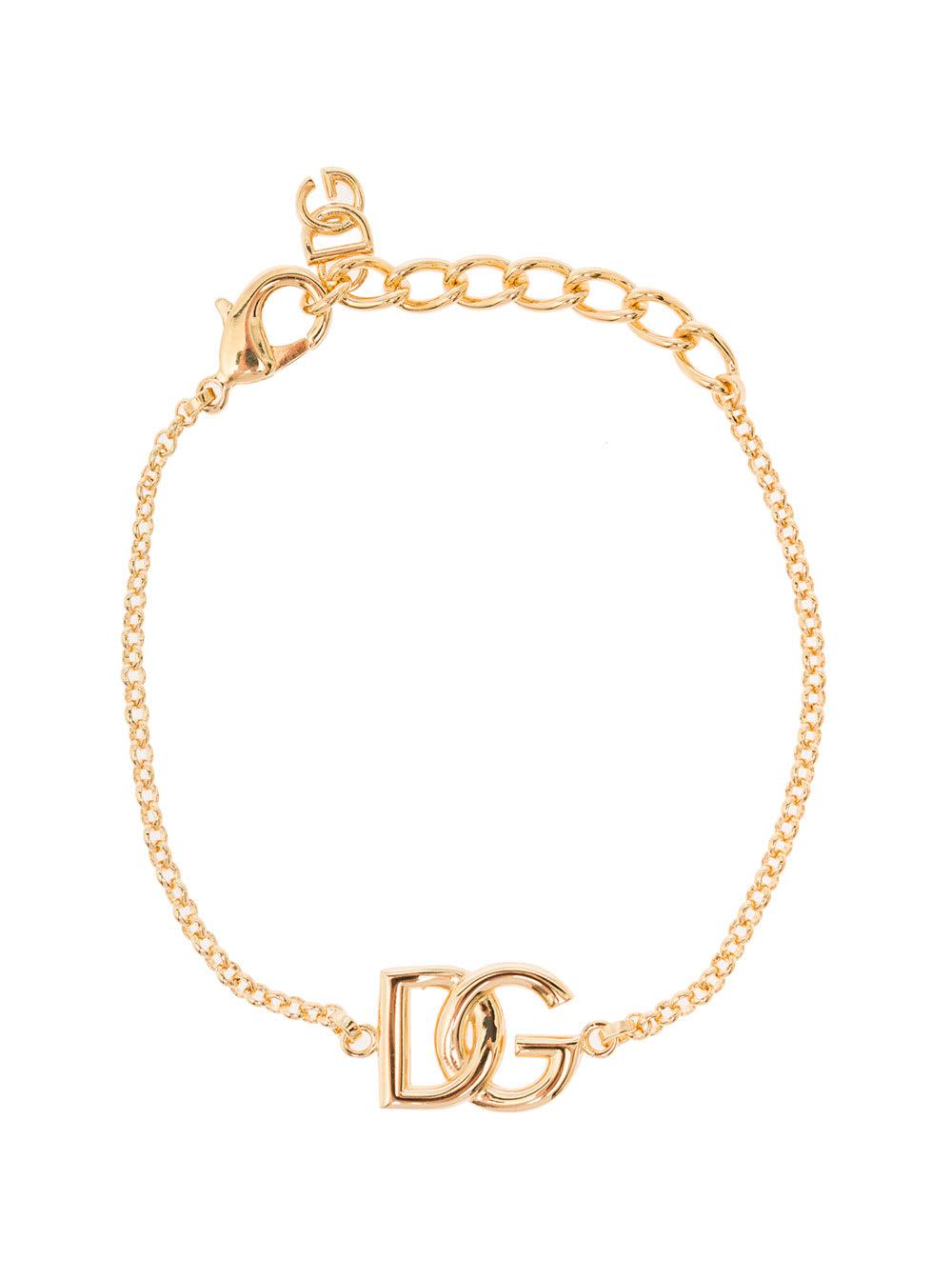 Dolce & Gabbana DG Logo Crystal Embellished Bracelet Gold