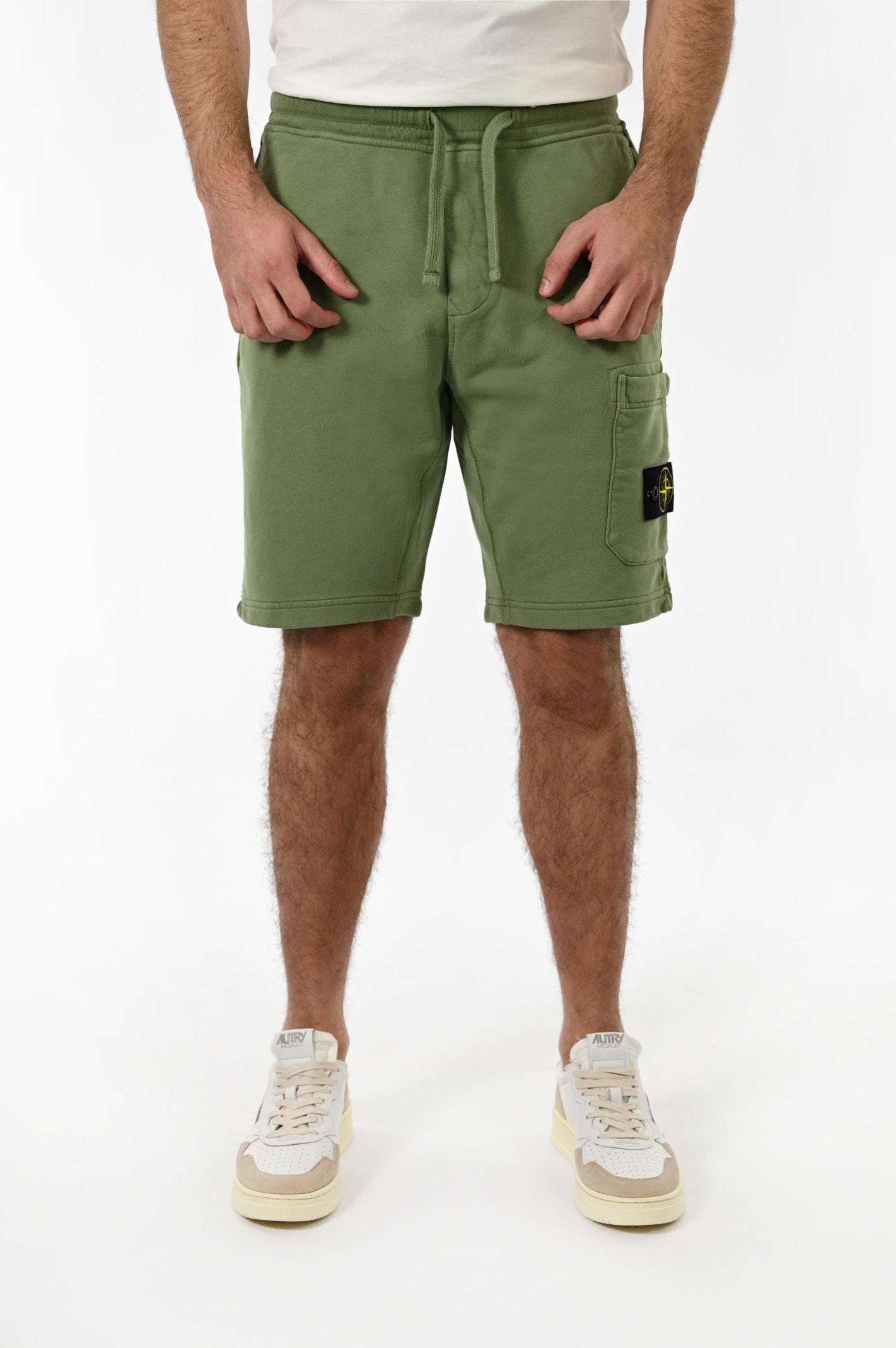 Stone Island Cargo Bermuda In Cotton Fleece in Green for Men | Lyst