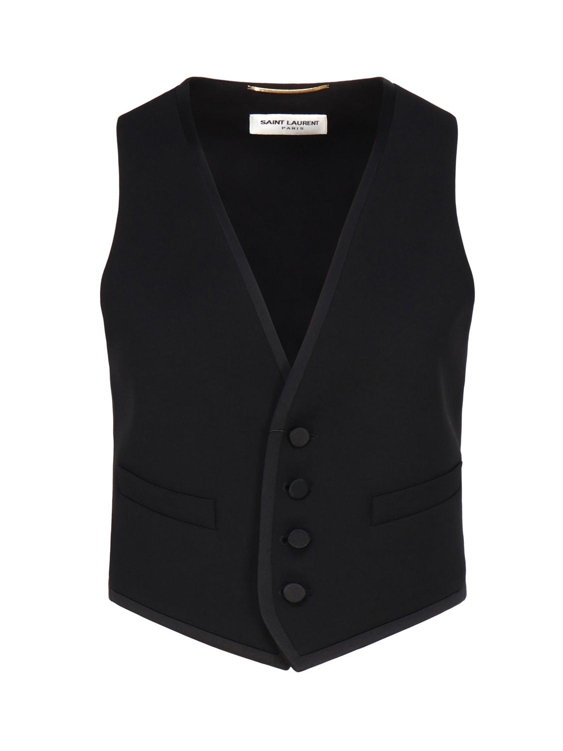 Saint Laurent Short Wool Tuxedo Vest in Black