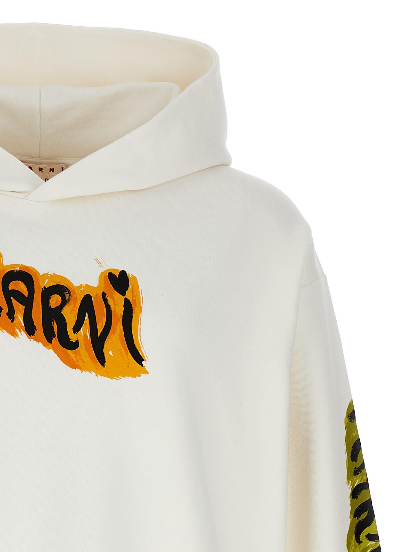 Marni logo-print short-sleeve hoodie - White