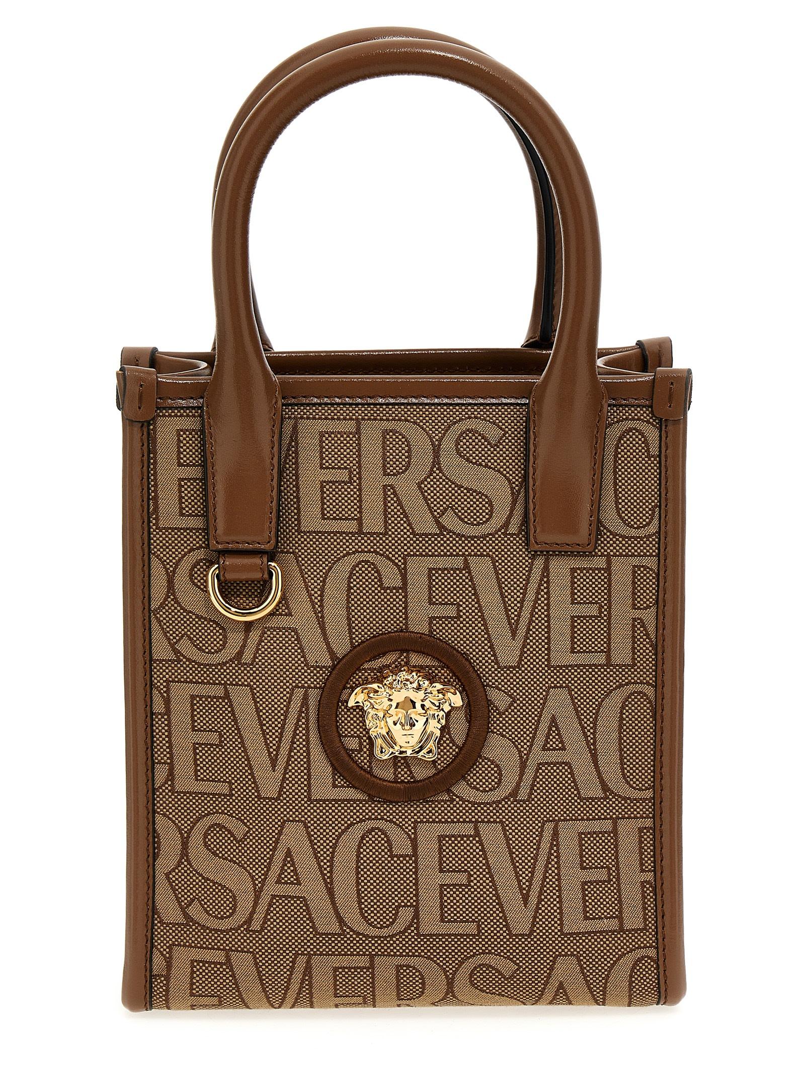 Versace La Medusa Allover Mini Tote Bag in Brown | Lyst