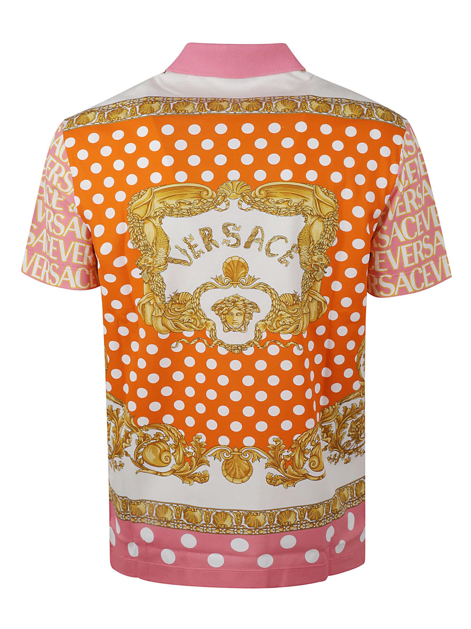Versace Logo-print Short-sleeve Polo Shirt in Pink for Men | Lyst