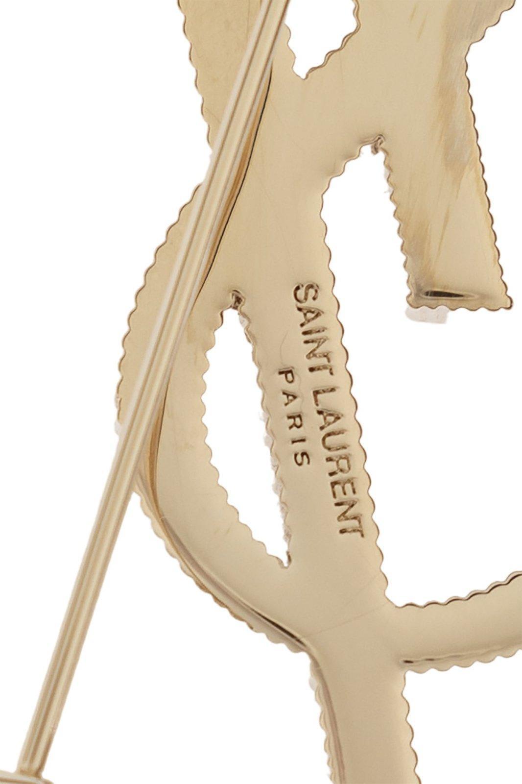 Saint Laurent Logo-Shaped Brooch in Metallic | Lyst