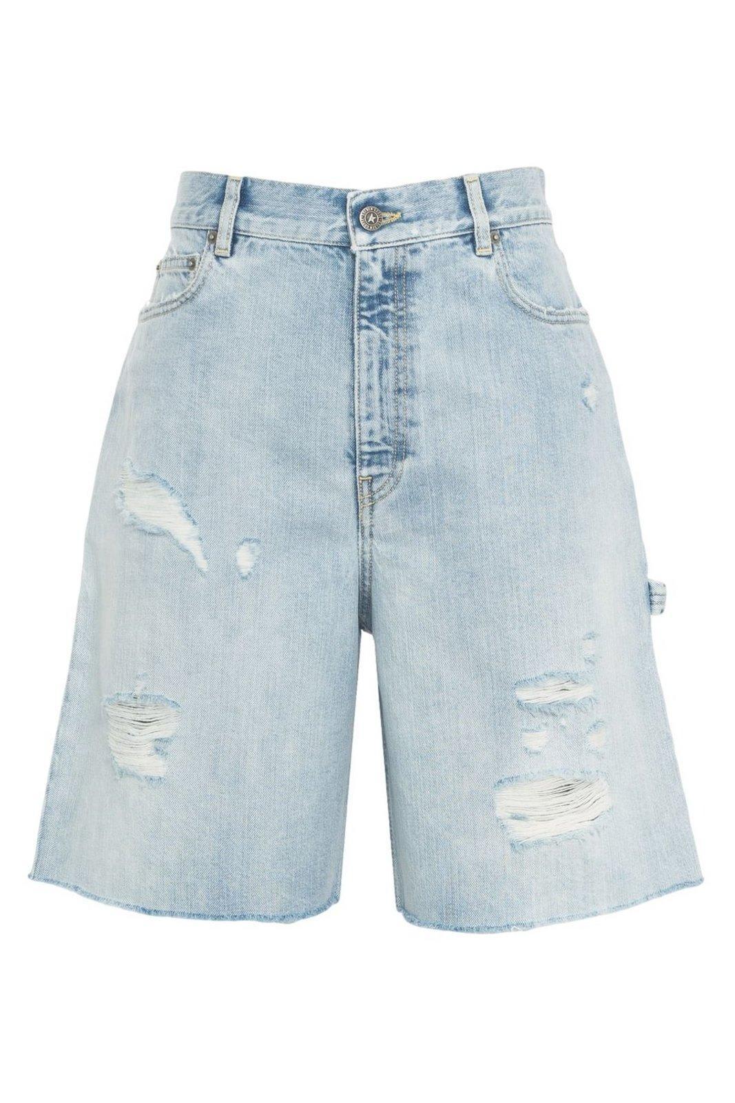 【送料&関税込】Golden Goose Distressed Denim Bermuda Shorts Golden Goose Distressed denim bermuda shorts with frayed hem