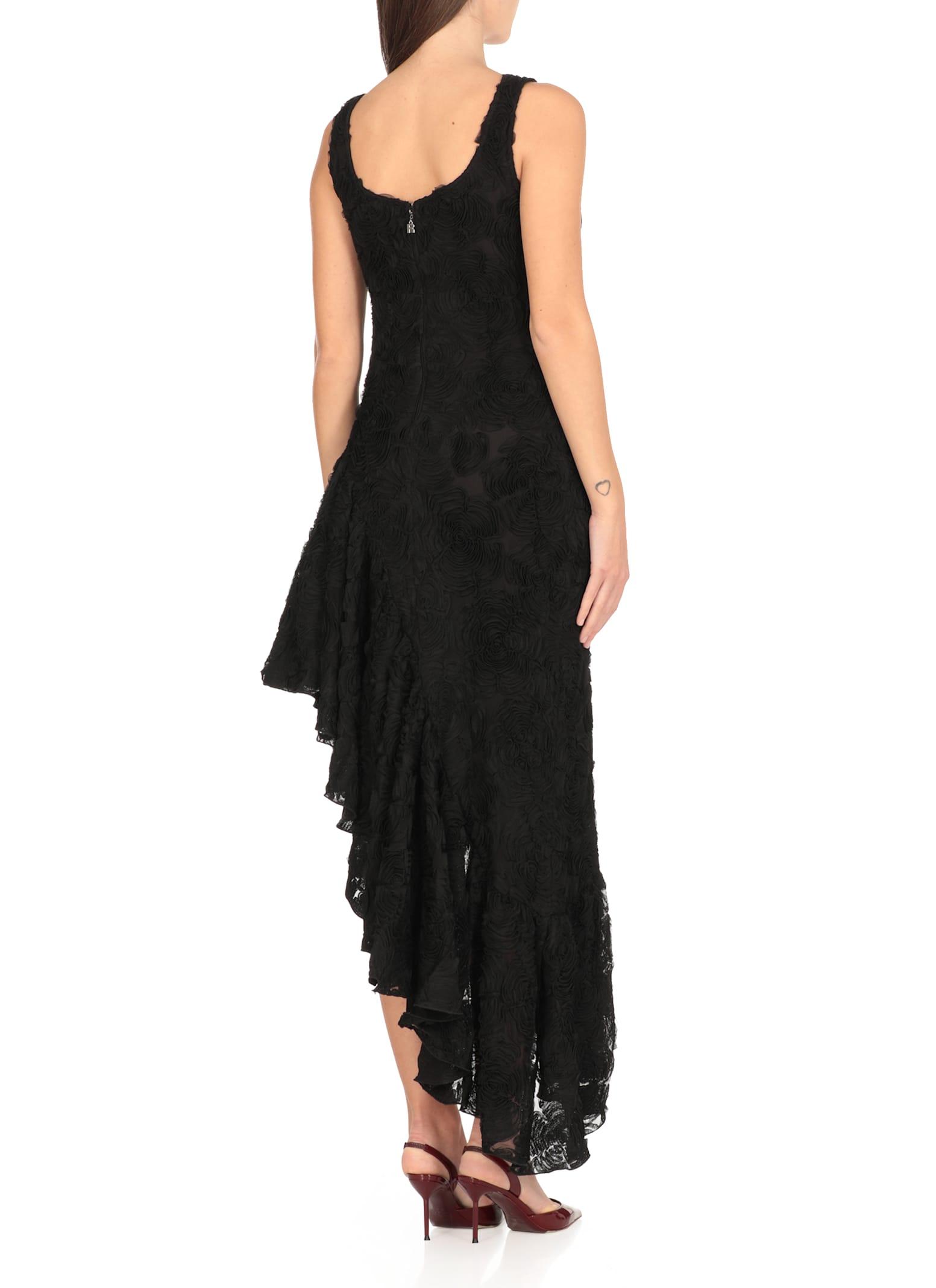 ROTATE BIRGER CHRISTENSEN Flower Mesh Ruffle Dress in Black