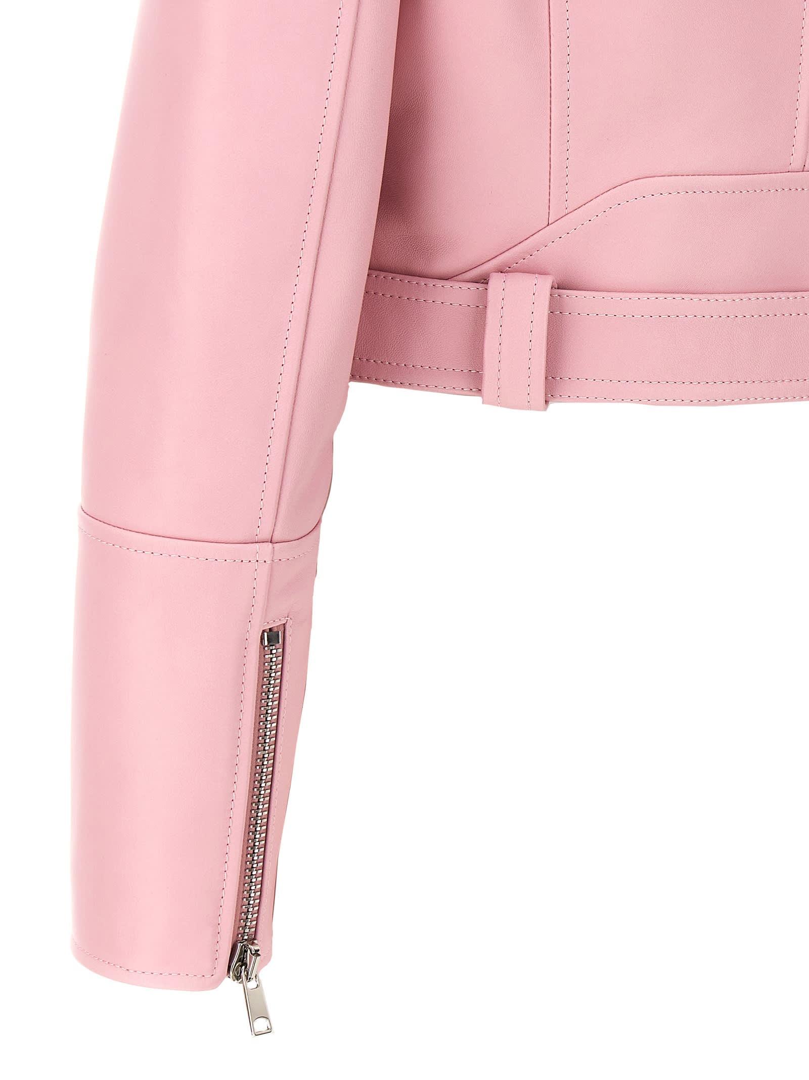 Alexander McQueen Notched collar Cropped Leather Jacket in Pink Lyst UK