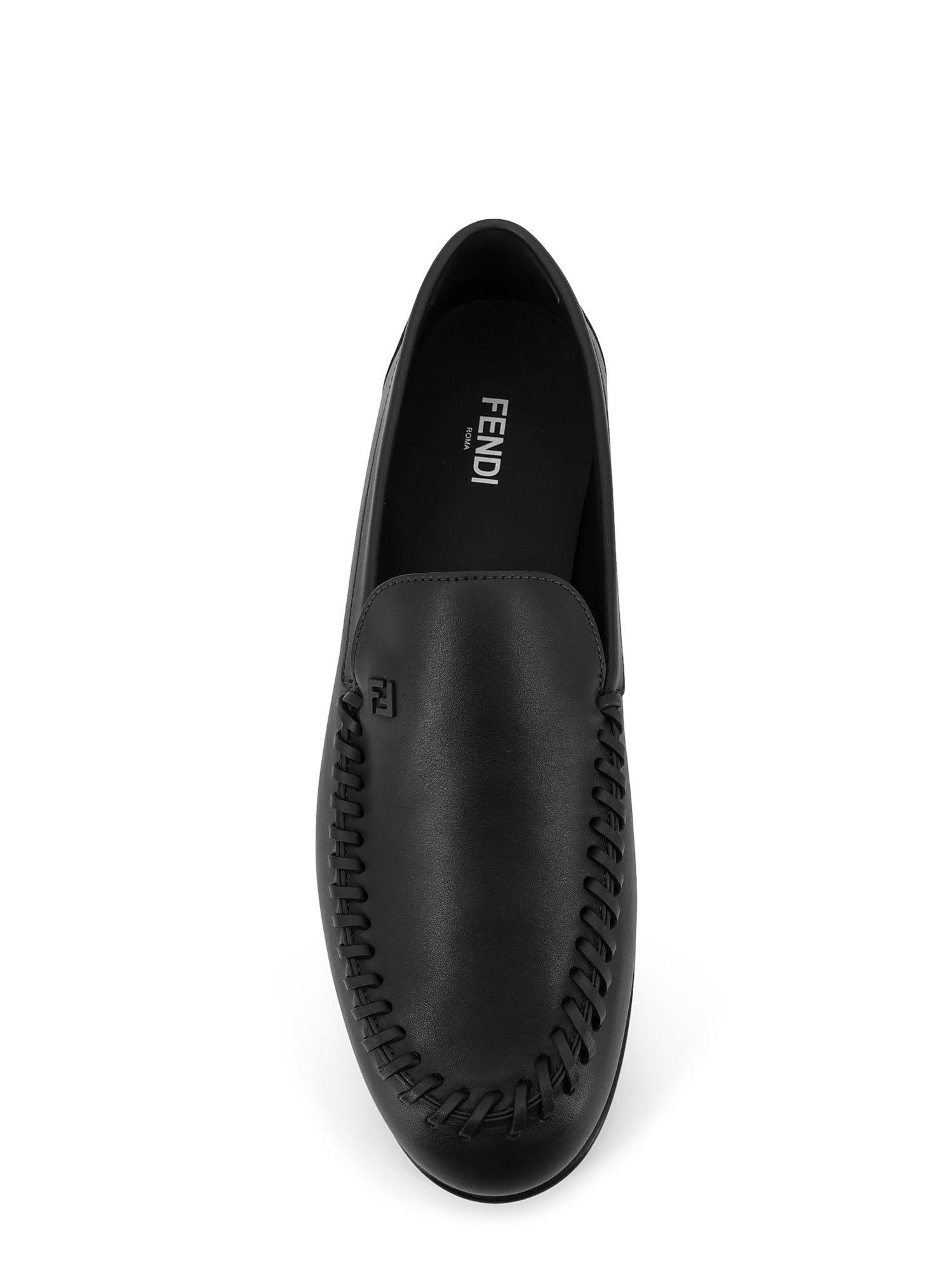 Fendi Refined Deer Leather Loafers With Metal Logo Detail - NWT FF Metal Driving Loafers Leather Black | Fendi main image 2
