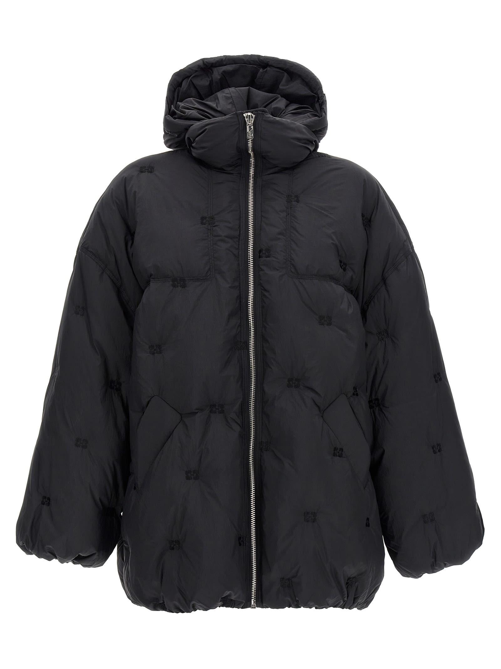 Ganni Nylon Tech Puffer Midi Down Jacket in Black Lyst