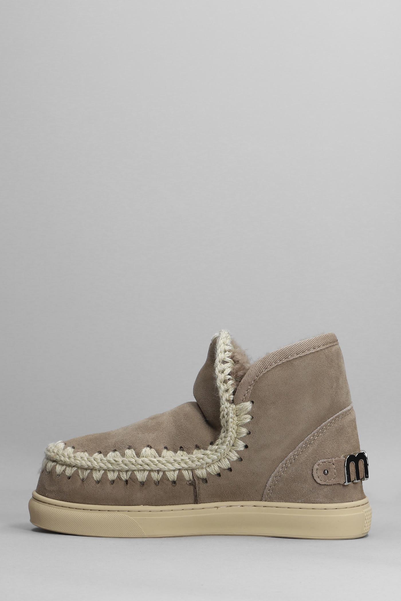 Mou Eskimo Sneaker Low Heels Ankle Boots In Taupe Suede in Gray | Lyst