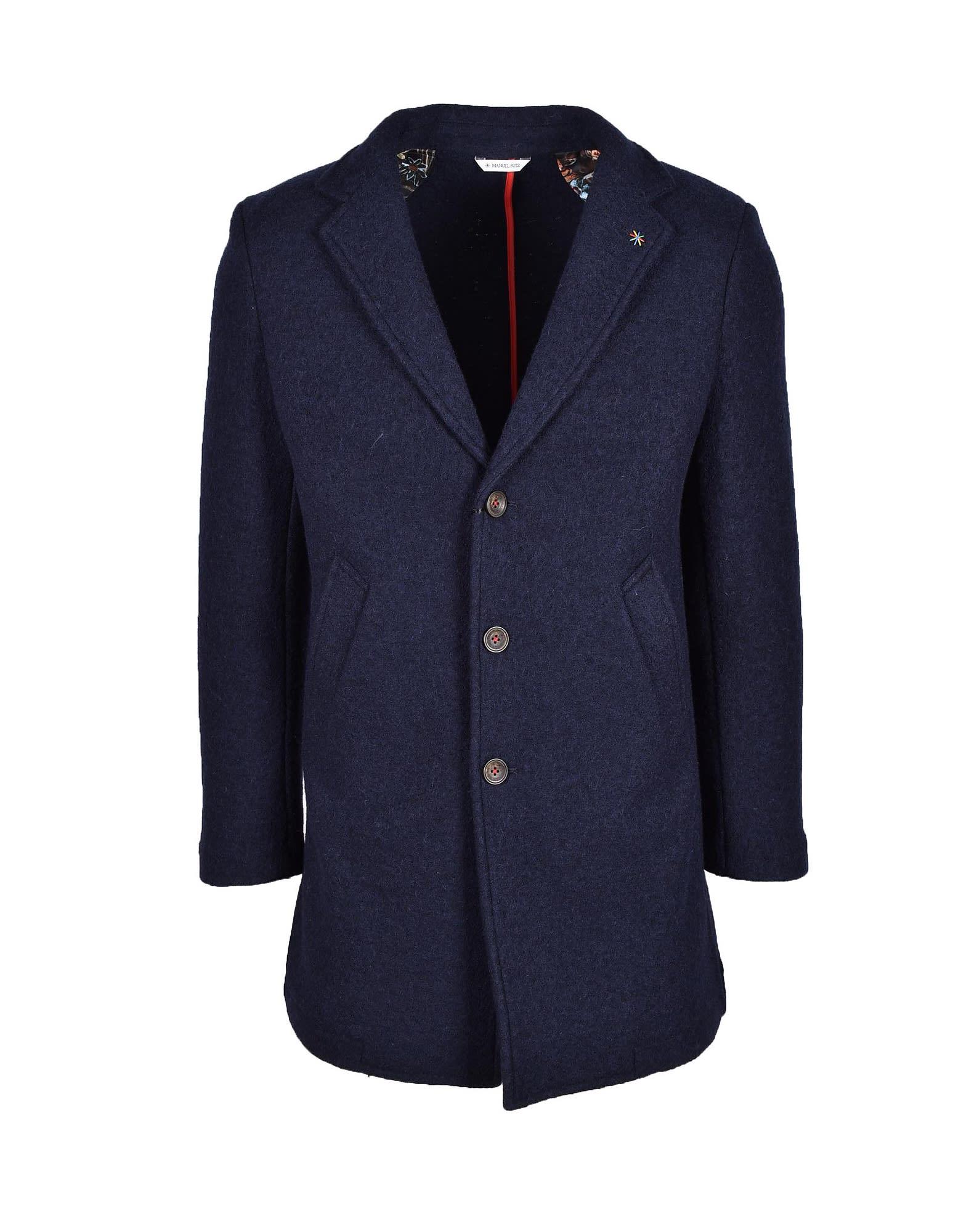 for Men Mens Clothing Coats Long coats and winter coats Manuel Ritz Wool Coat in Bright Blue Blue 