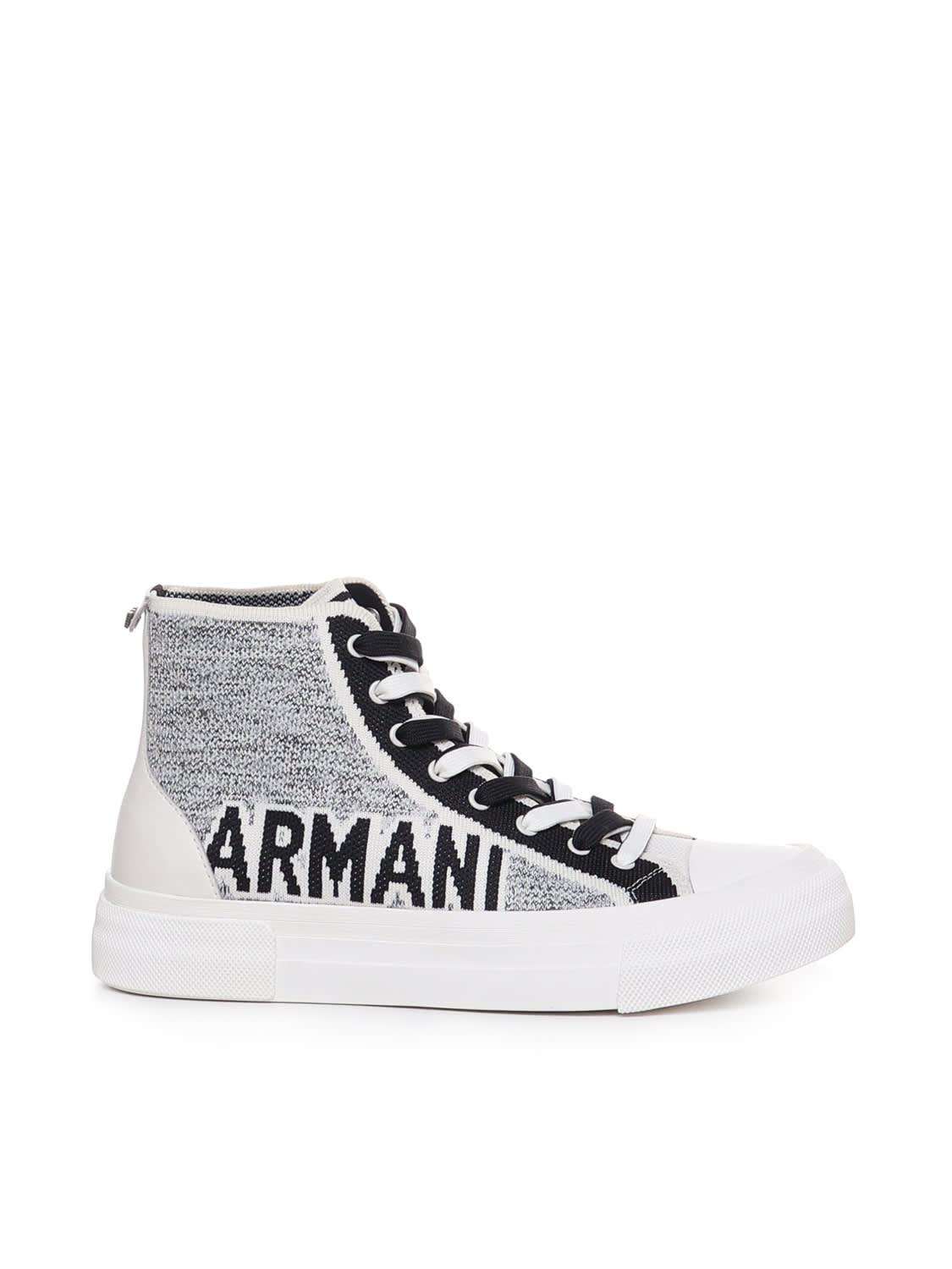 Emporio Armani Intarsia-knit High-top Sneakers in White for