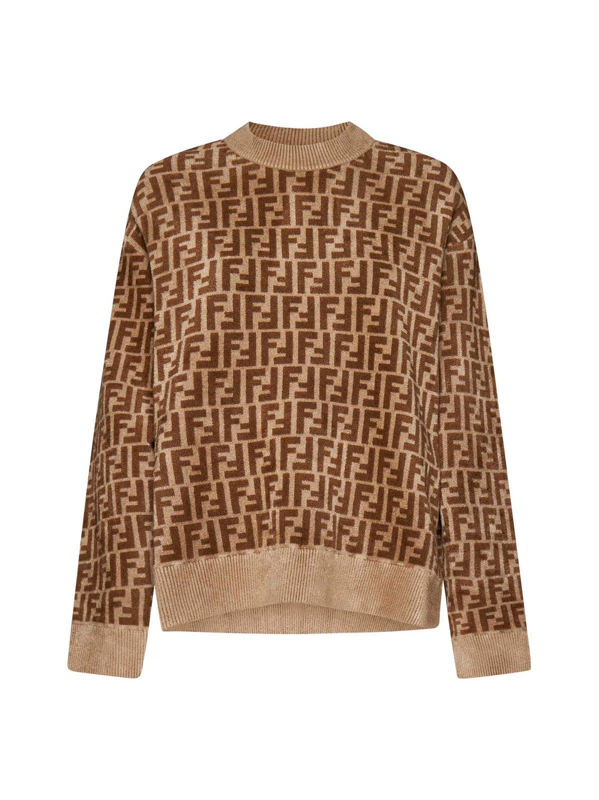 Fendi Logo Intarsia Sweater In Brown, ModeSens