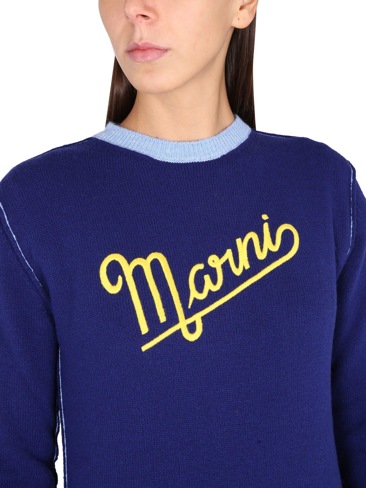 Marni Wool Logo Sweater in Blue | Lyst