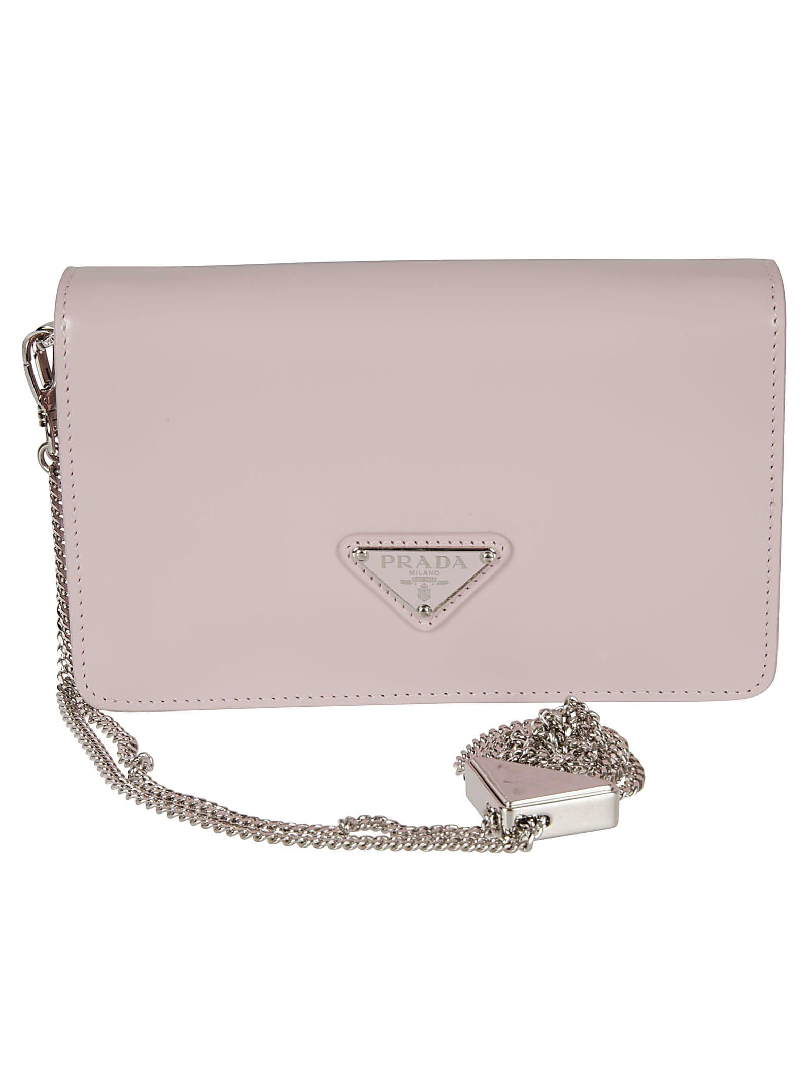 Prada Light Pink Saffiano Leather Wallet On Chain
