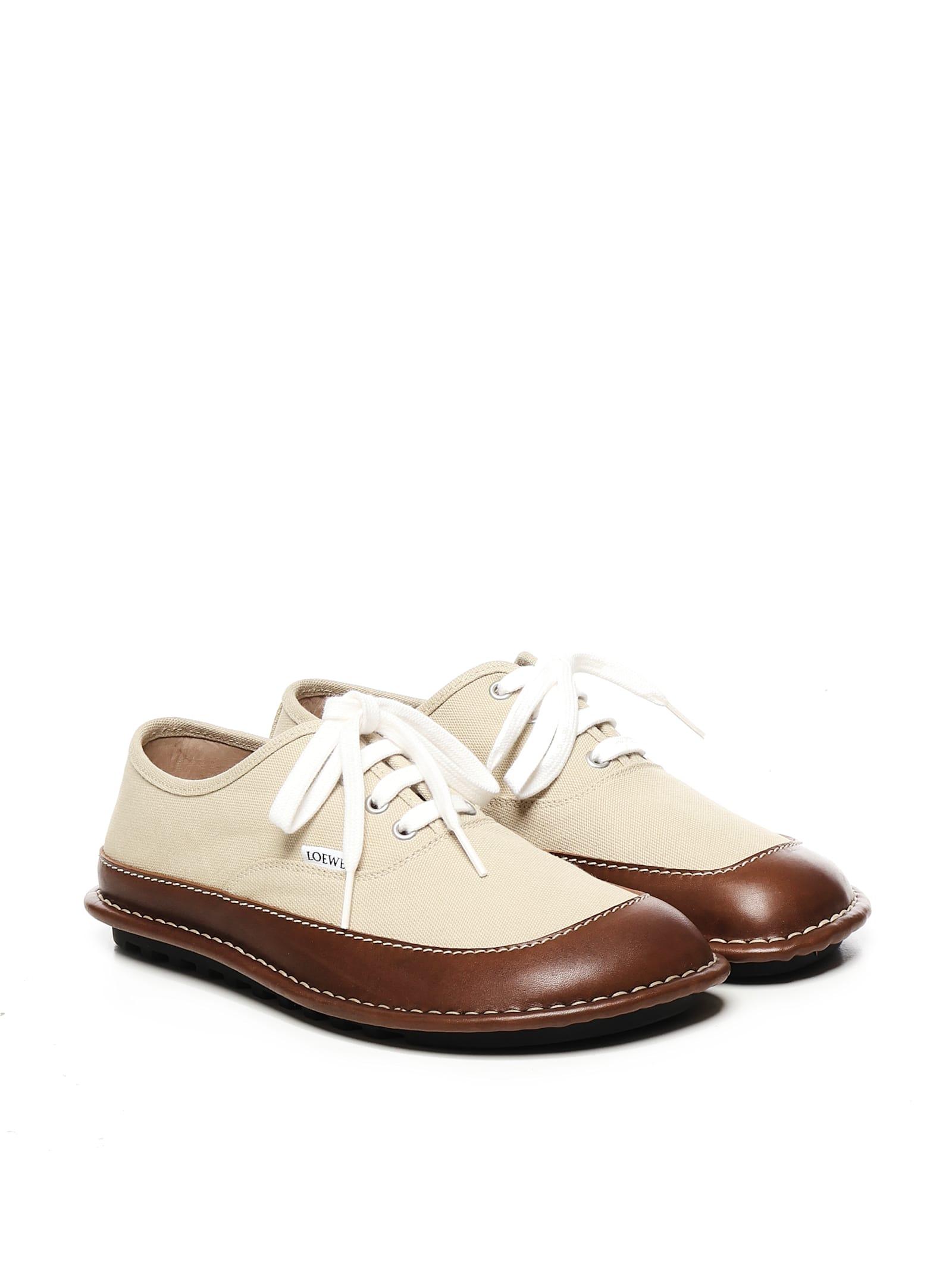 【送料&関税込】Loewe Bay Canvas And Calfskin Lace-up Shoes Loewe Bay Canvas And Calfskin Lace-Up Shoes in White for Men