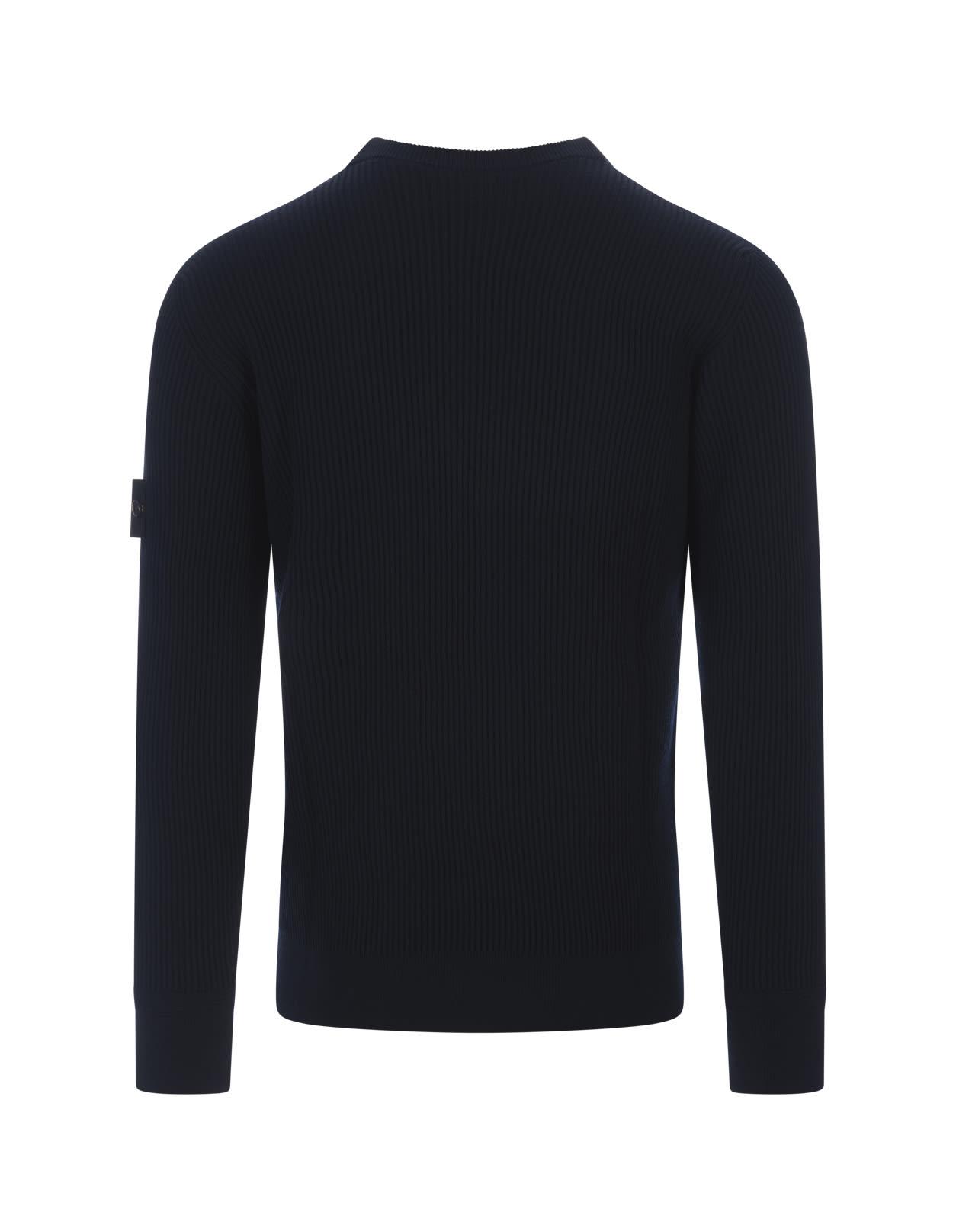 Stone Island Navy Ribbed Knitted Crew Neck Sweater in Blue for Men | Lyst