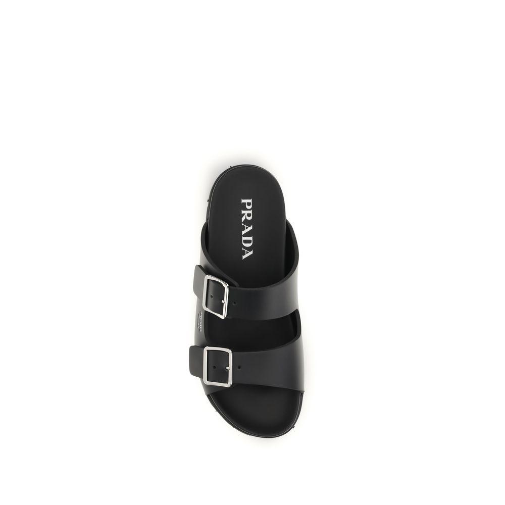 Prada Black Calf Leather Bos Taurus Flat Sandals for Men  display picture 3