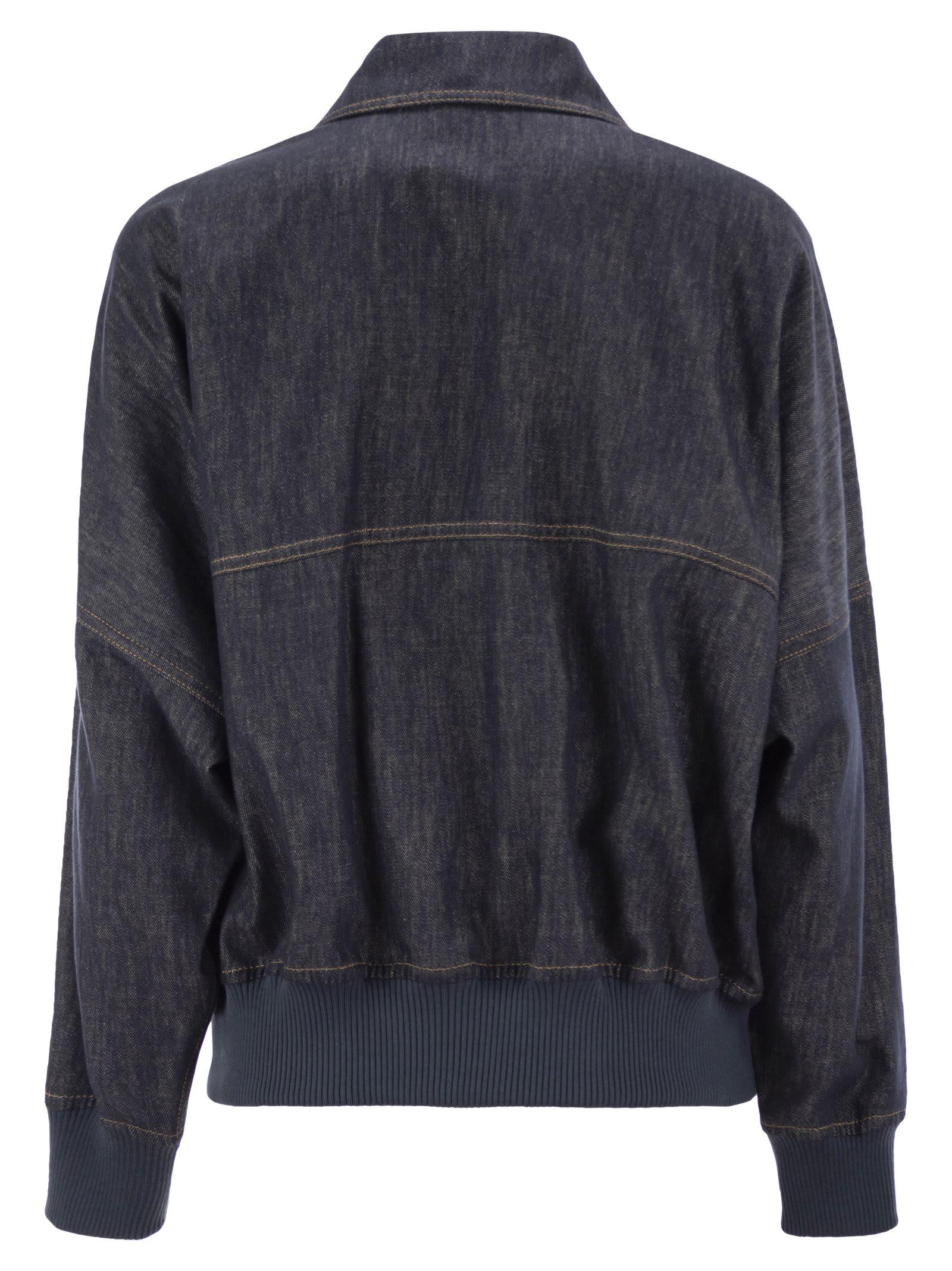 ジャケット BRUNELLO CUCINELLI Denim-effect twill bomber jacket with shi Brunello Cucinelli Denim-effect twill bomber jacket with