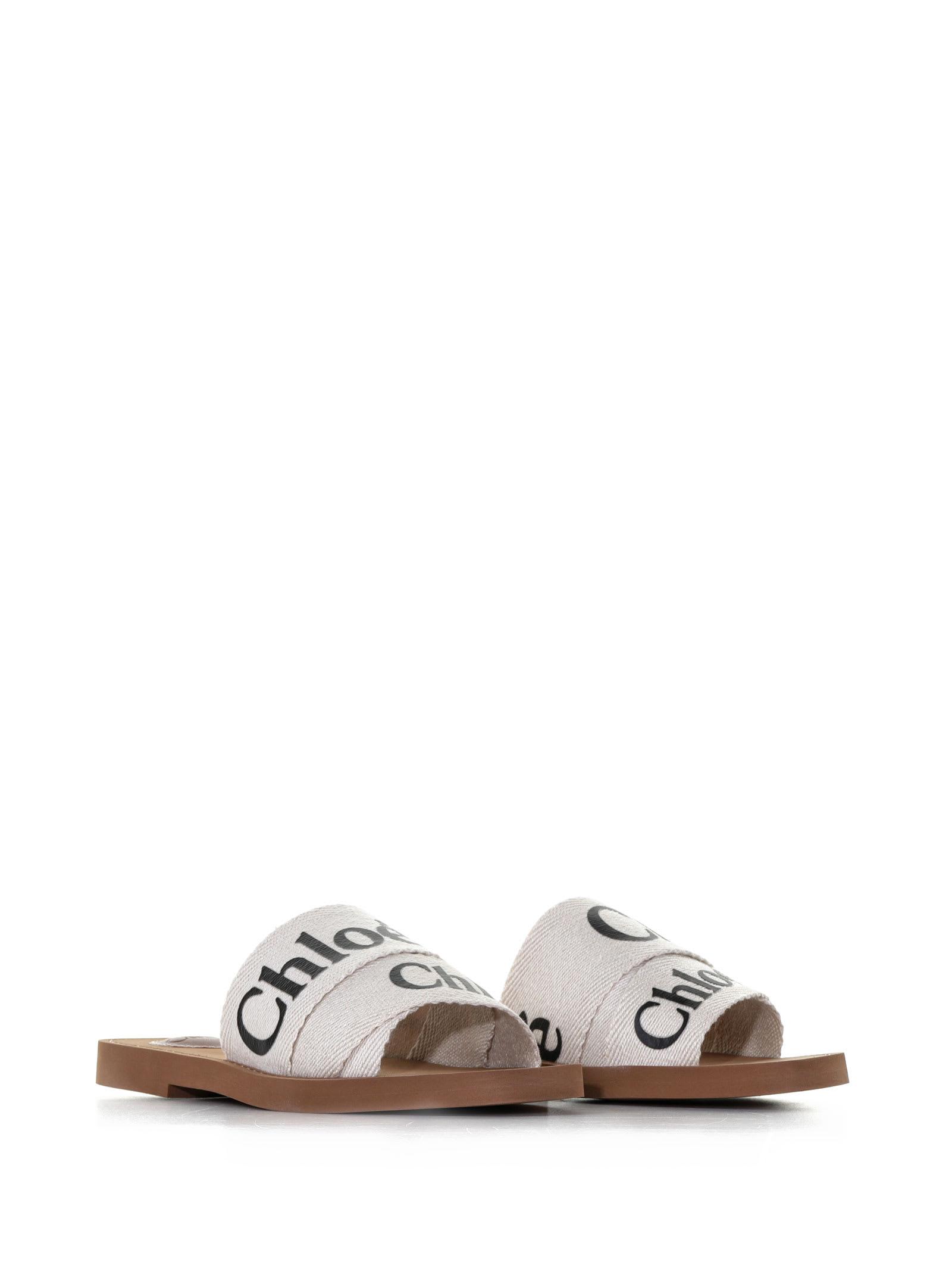 Chloé Woody Slide Sandal In Canvas in White | Lyst