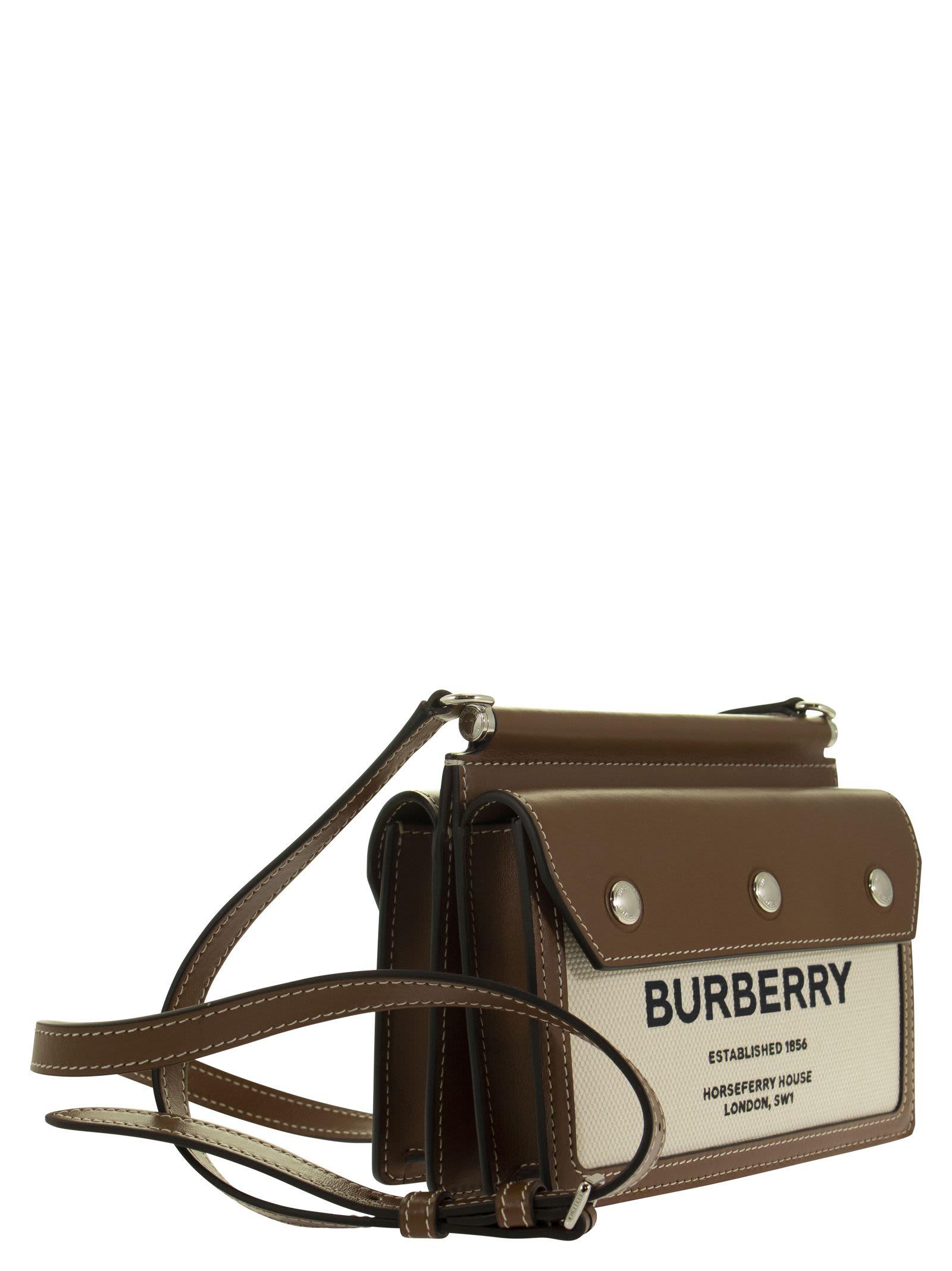 Burberry Mini Horseferry Print Title Bag With Pocket Detail in Natural |  Lyst