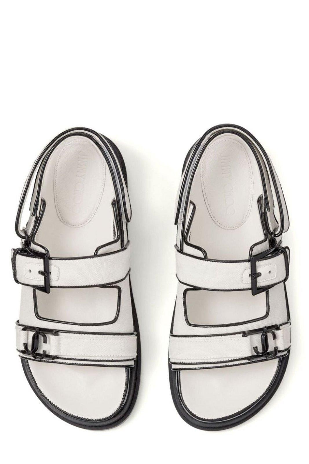 Jimmy Choo Elyn Flat Linen And Leather Sandals in White | Lyst