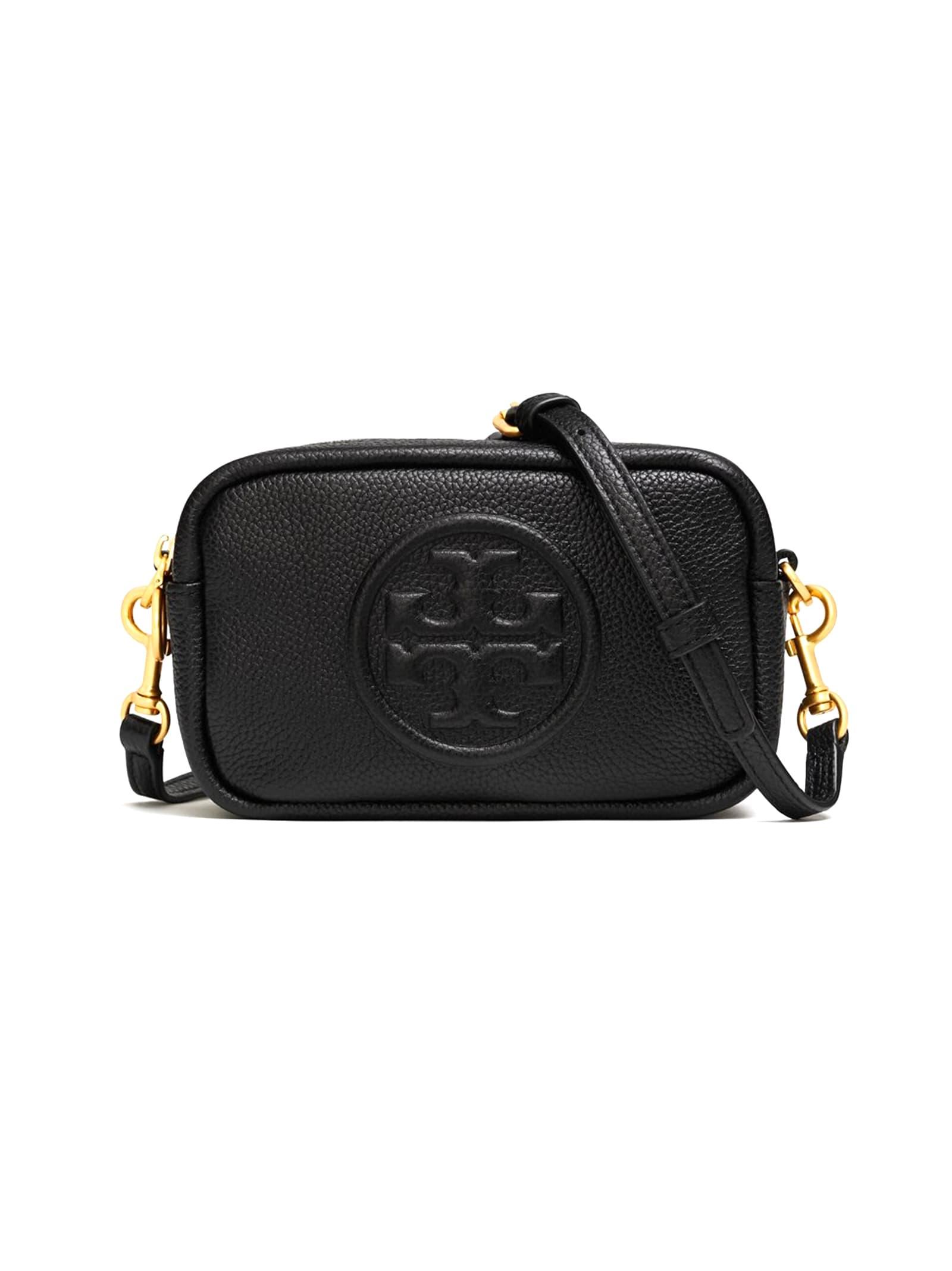 Tory Burch Mini Perry Bombé Leather Camera Bag in Black | Lyst UK