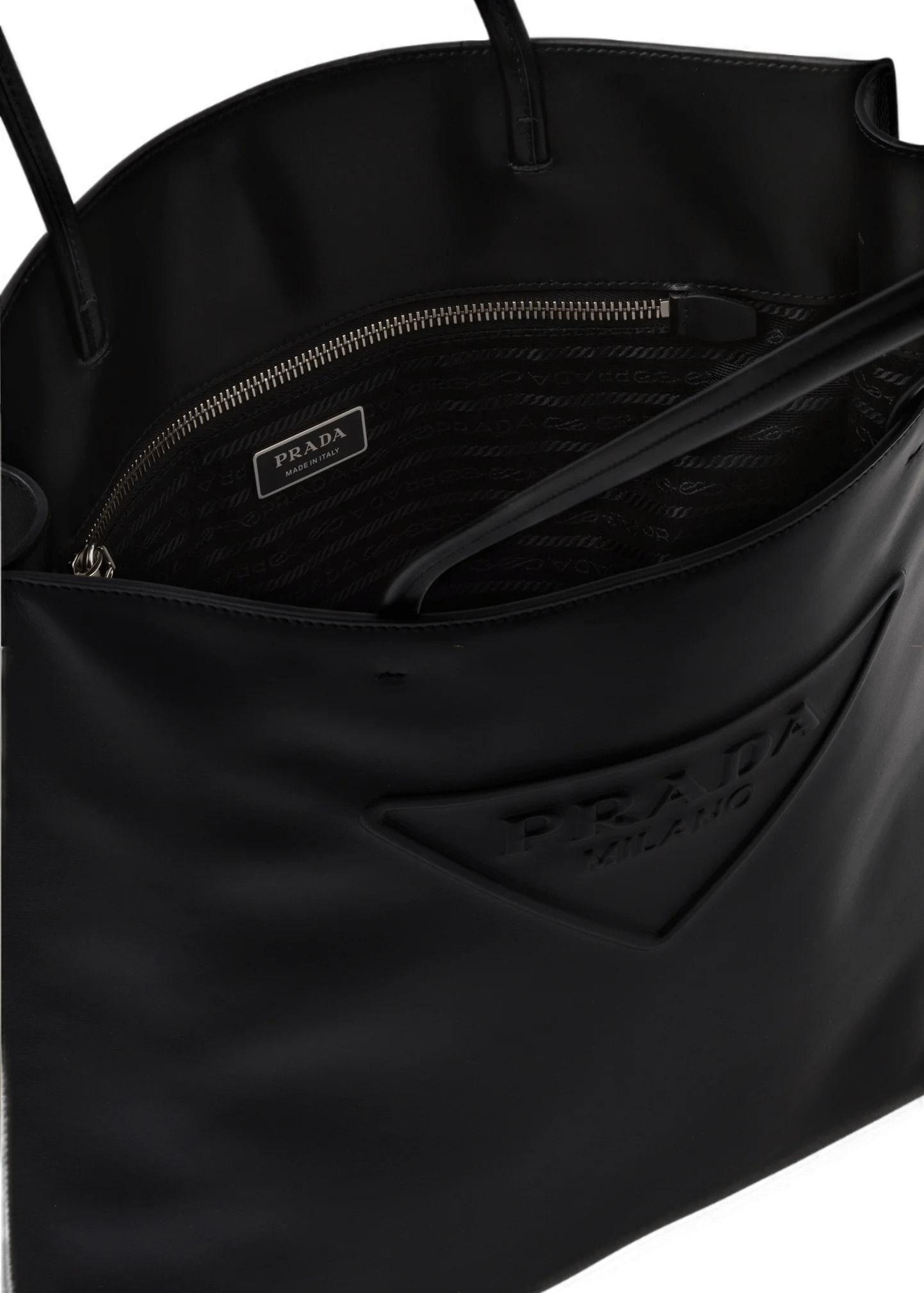 Prada Triangle Logo Shopper Bag in Black | Lyst