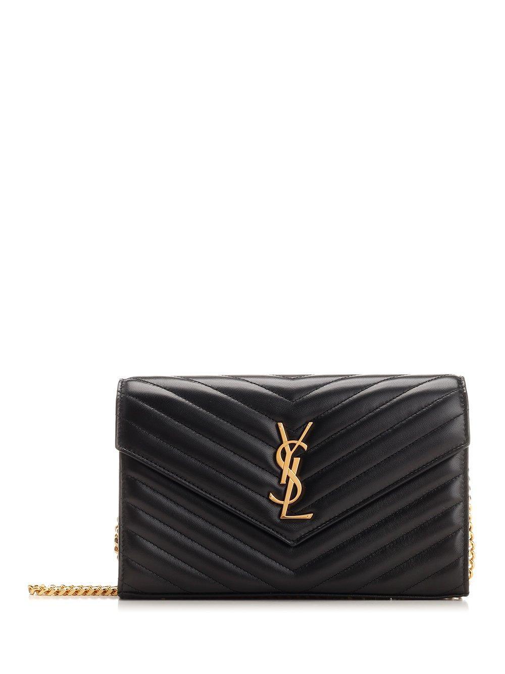 Saint Laurent Cassandre Matelassé Chain Wallet in Black