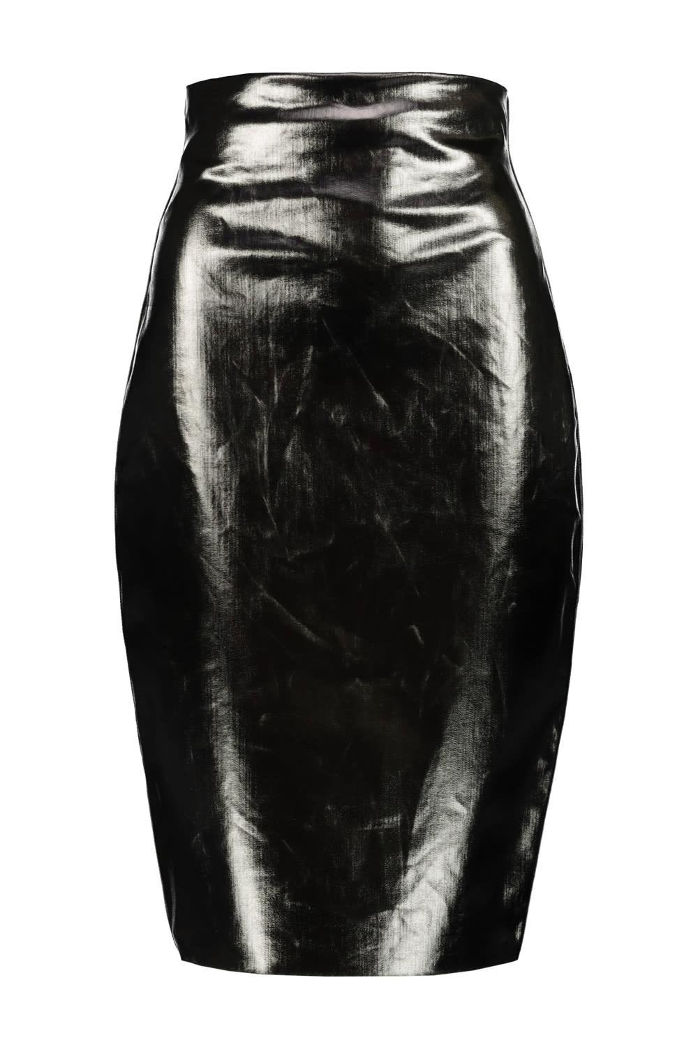 Rick Owens Knee Al Pillar Denim Lacquered Skirt in Black | Lyst