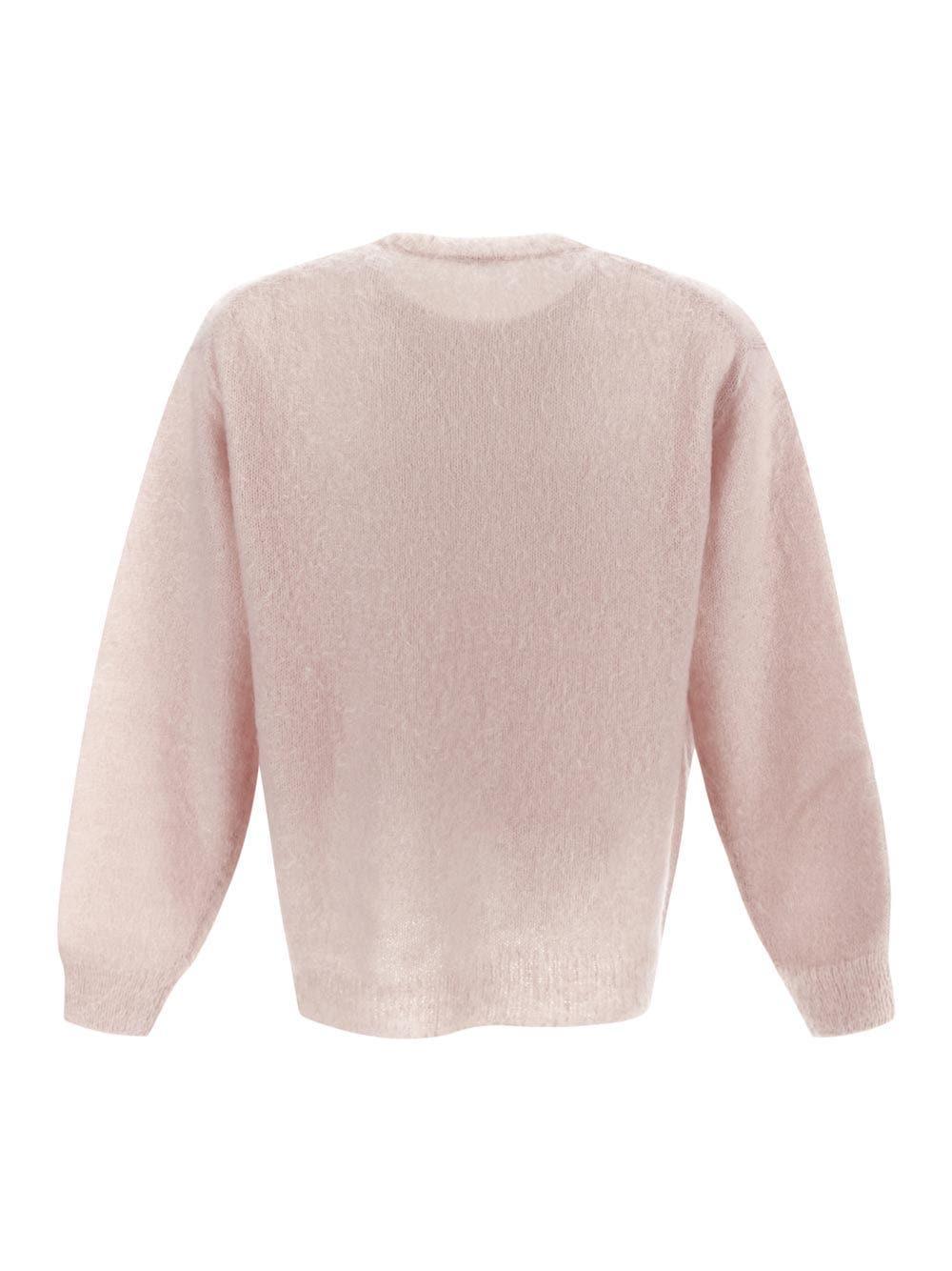 AURALEE Men's Pink Brushed Super Knit Kid Mohair Pullover