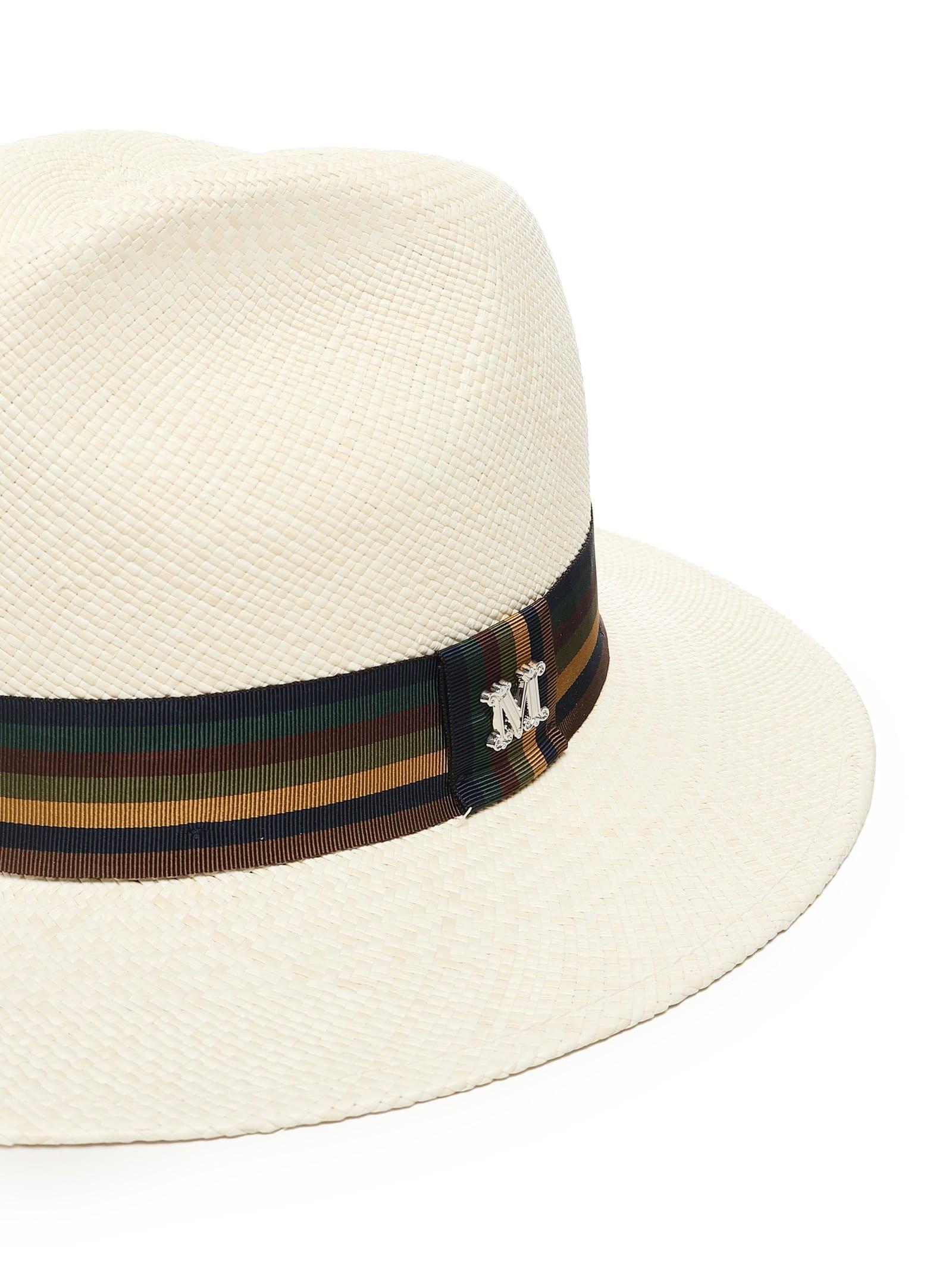 MAX MARA Rodesia rafia hat ラフィア ロゴプレート Max Mara Rodesia Logo Plaque Hat in White | Lyst