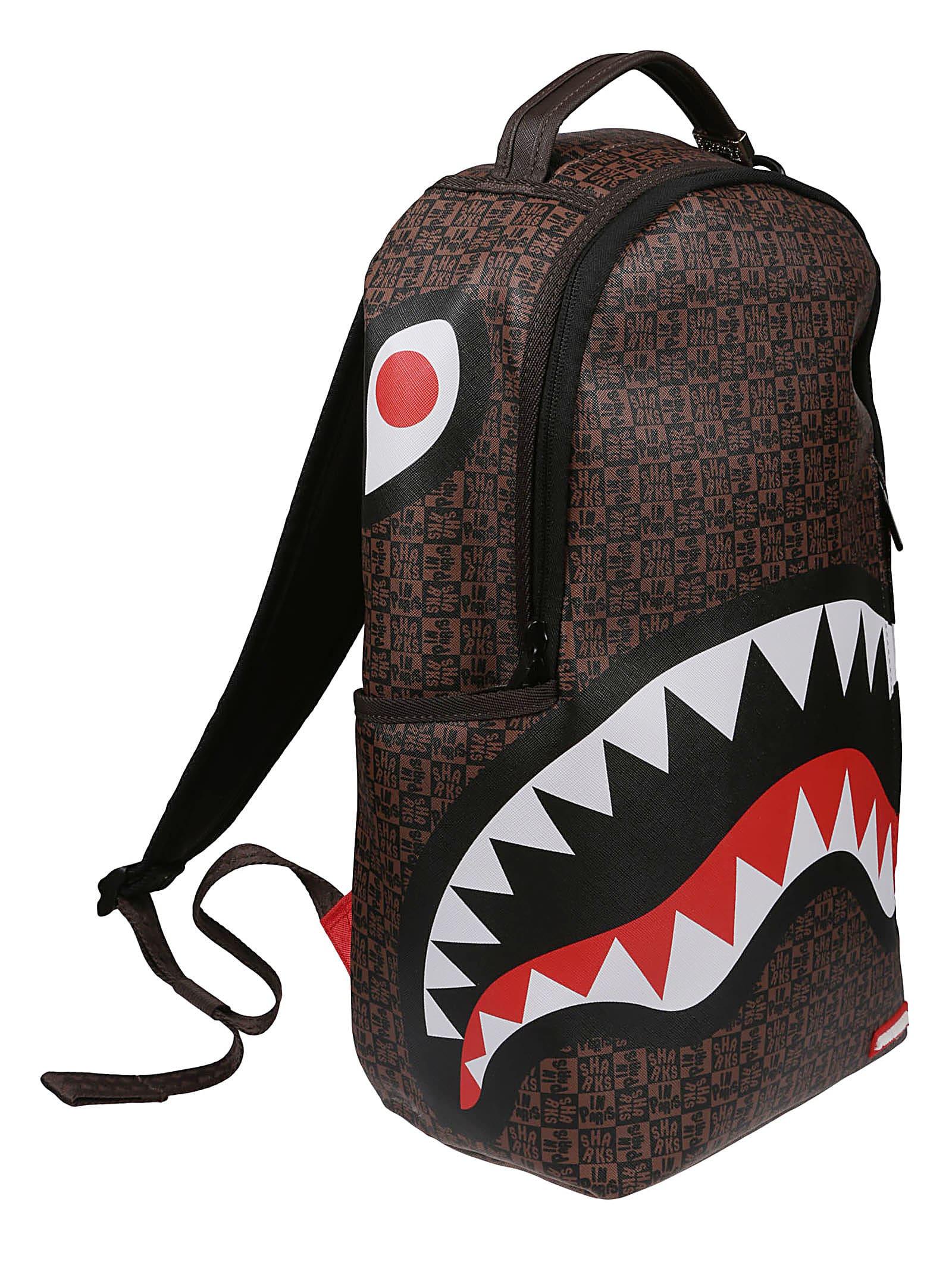 Sprayground Brown Faux Fur Shark In Paris Backpack Checkered Books Bag B4817