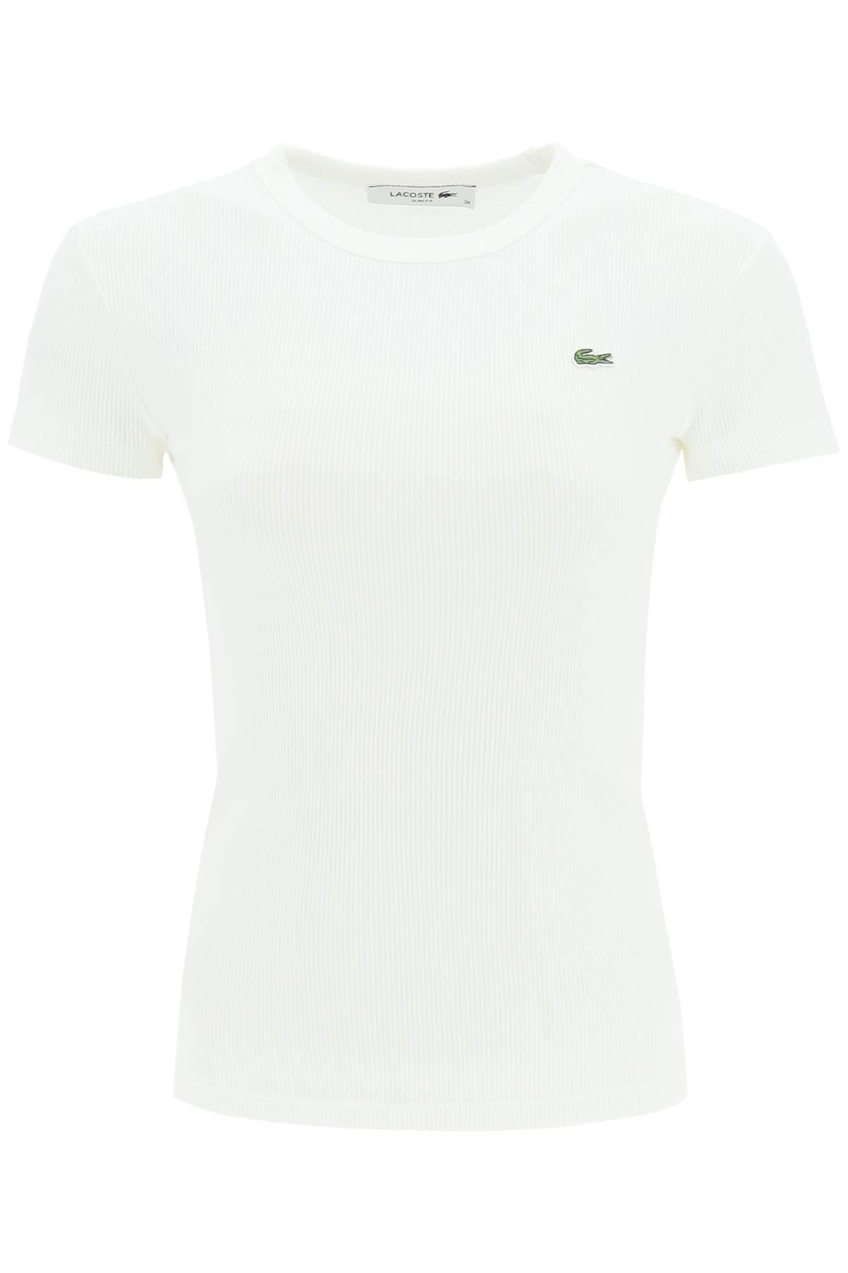 Lacoste Ribbed Organic Cotton T-shirt in White | Lyst