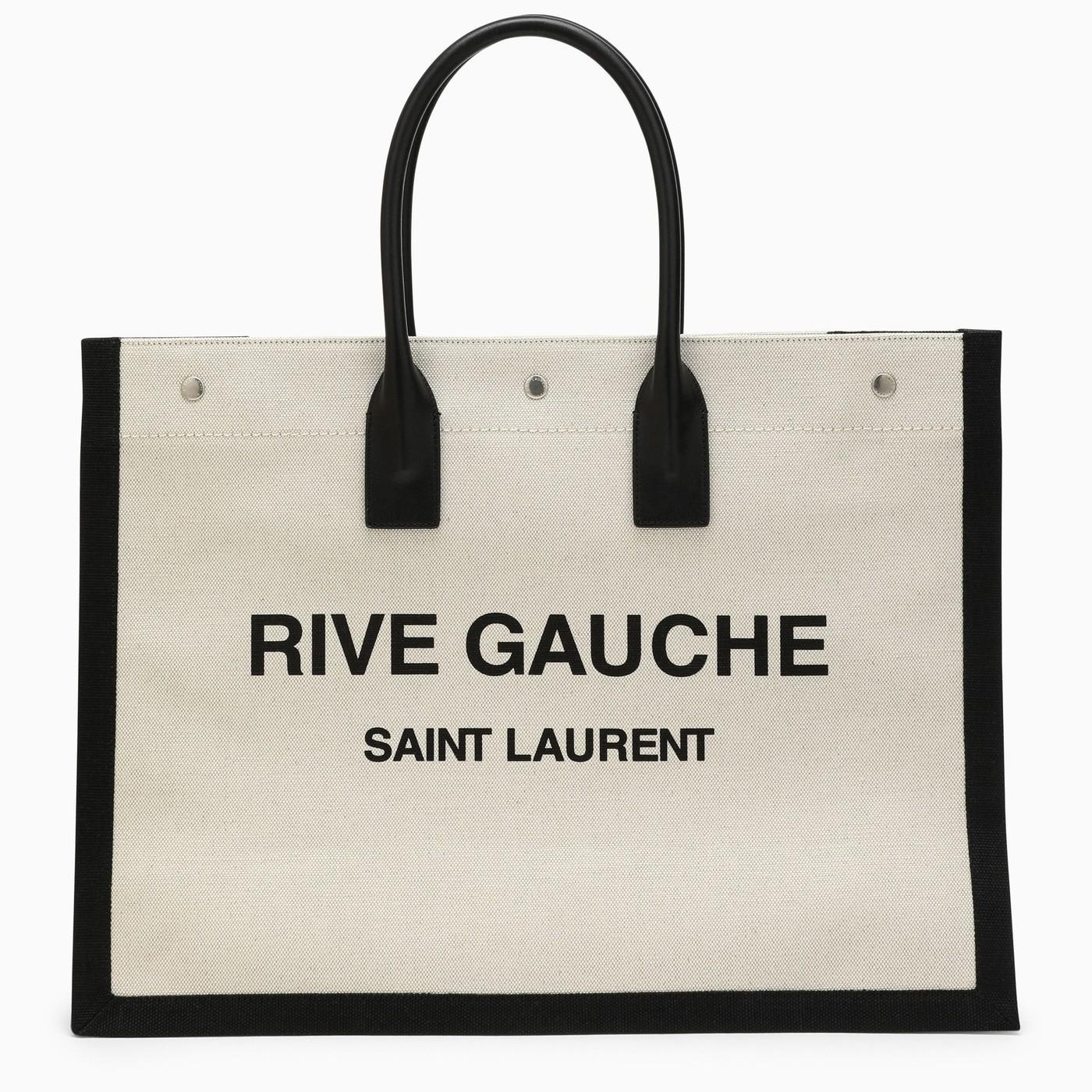 Saint Laurent Rive Gauche Logo Canvas Tote Greggio