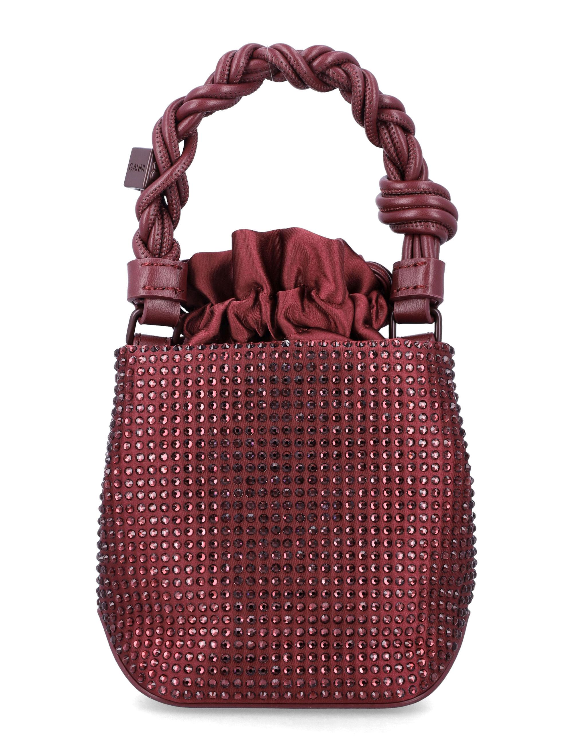Ganni Mini Bou Crystal Bucket Bag in Red | Lyst