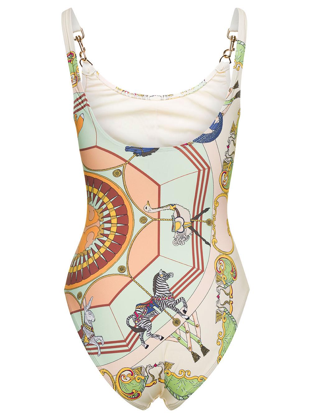 Tory Burch Clip Tank Swimsuit With Graphic Print All-over Beige In Nylon  Woman in White | Lyst UK