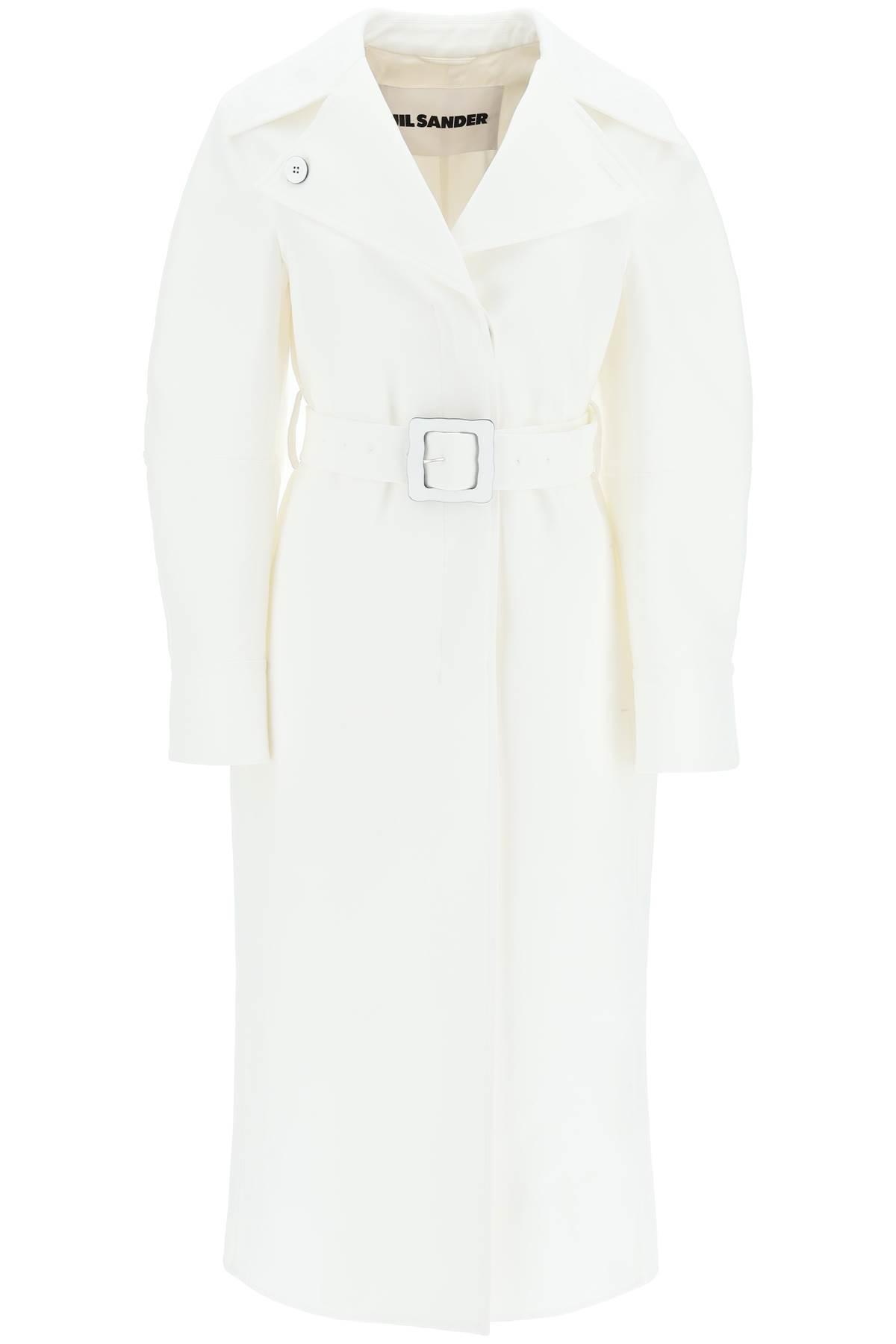 Jil Sander Long Trench Coat In Double Cotton in White | Lyst