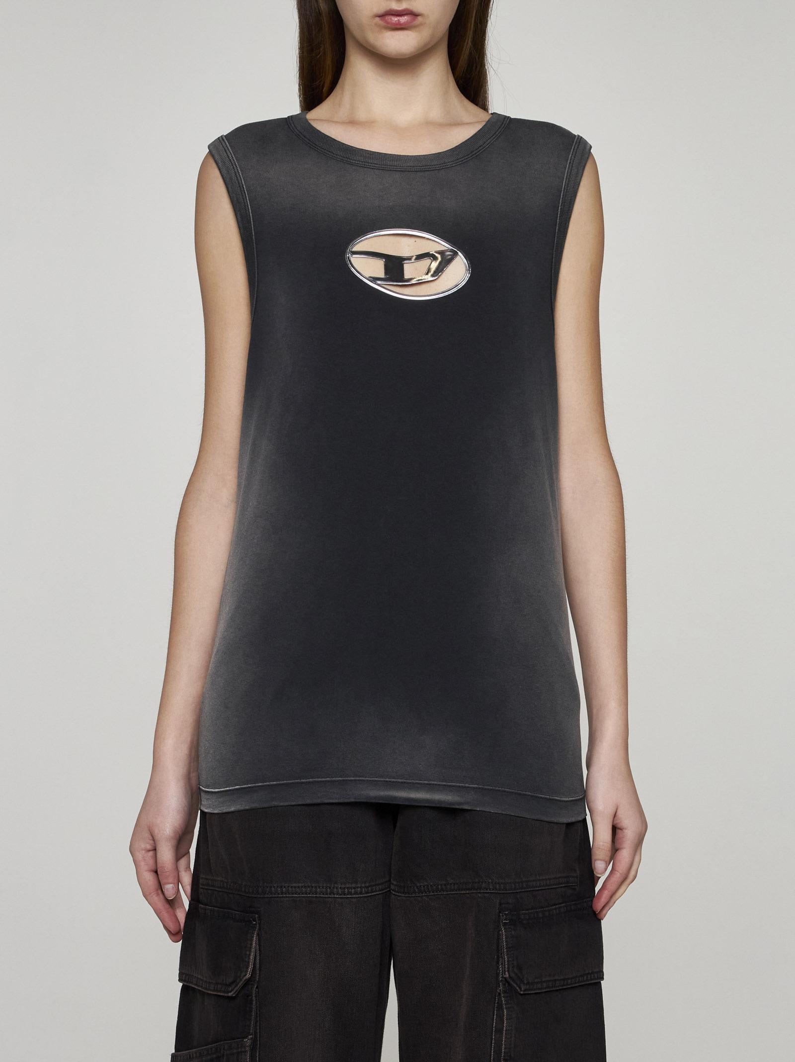 DIESEL T-Brico Faded Tank Top With Puffy Oval D in Black for DIESEL T-Brico Faded Tank Top With Puffy Oval D in Black for