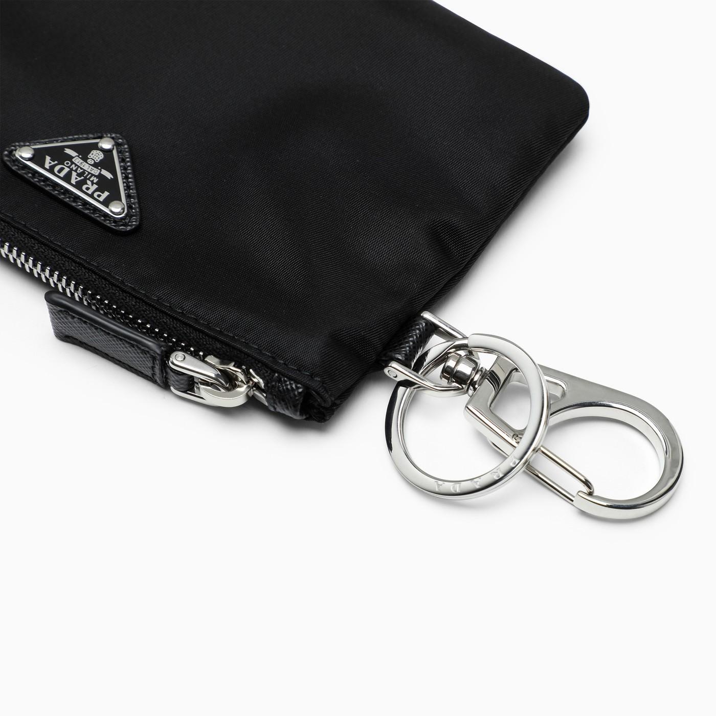 Logo Leather Key Pouch in Black - Prada
